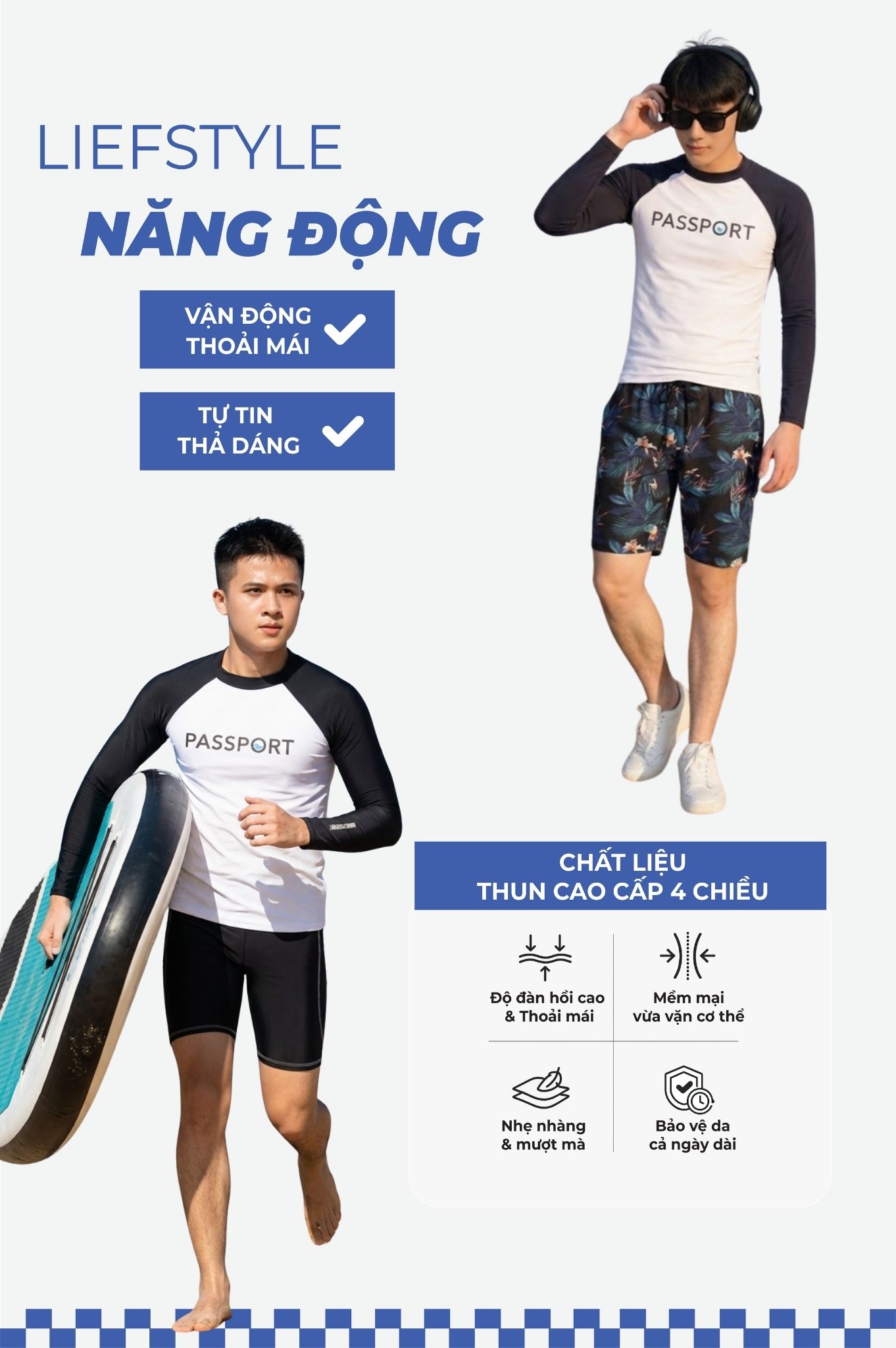 Áo bơi Nam tay dài - màu Đen