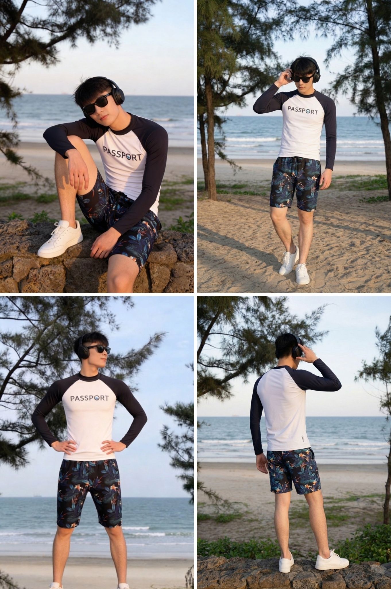 Áo bơi Nam tay dài - màu Đen