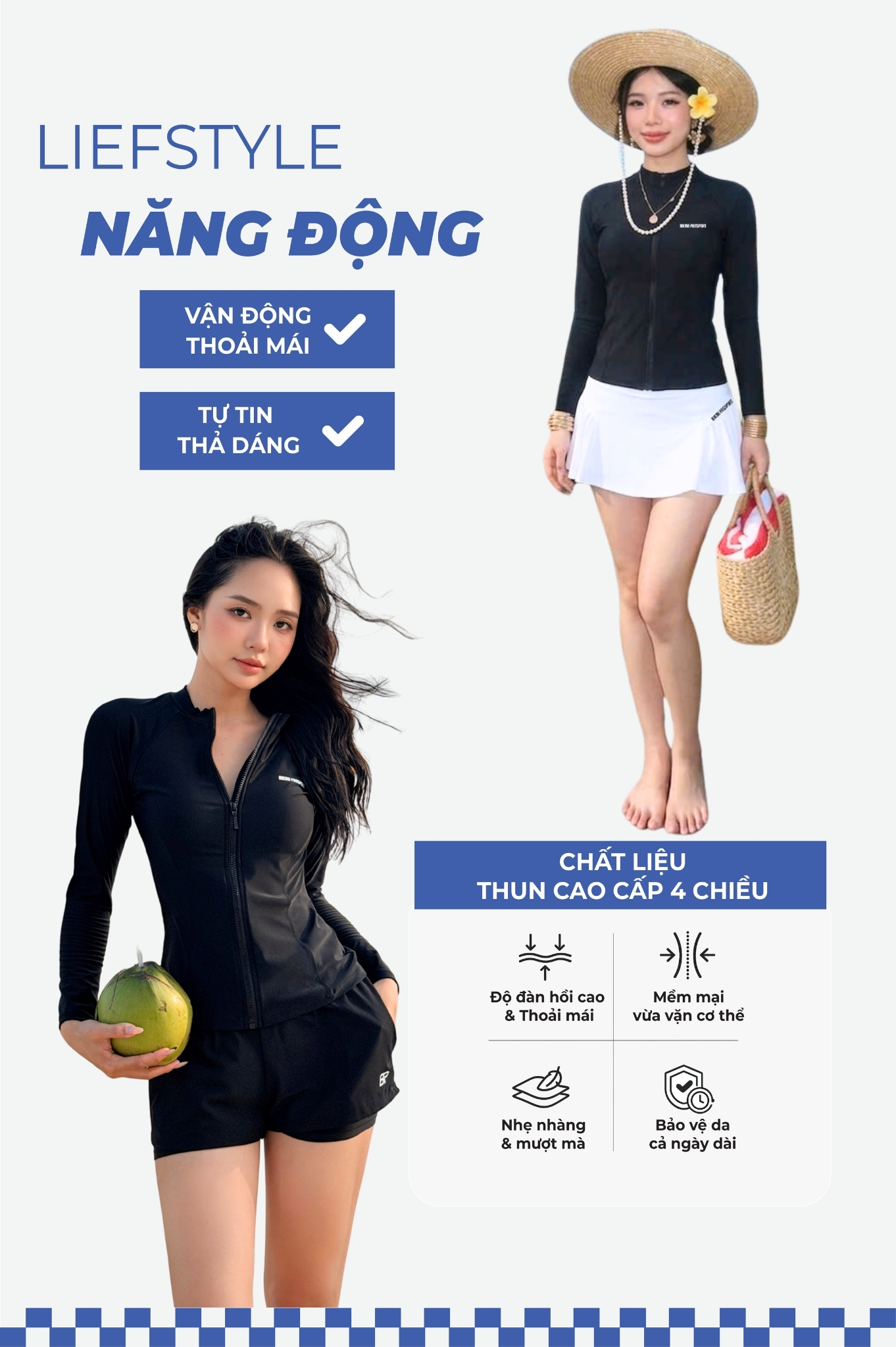 Áo bơi Nữ tay dài có khóa - BSV001_BL