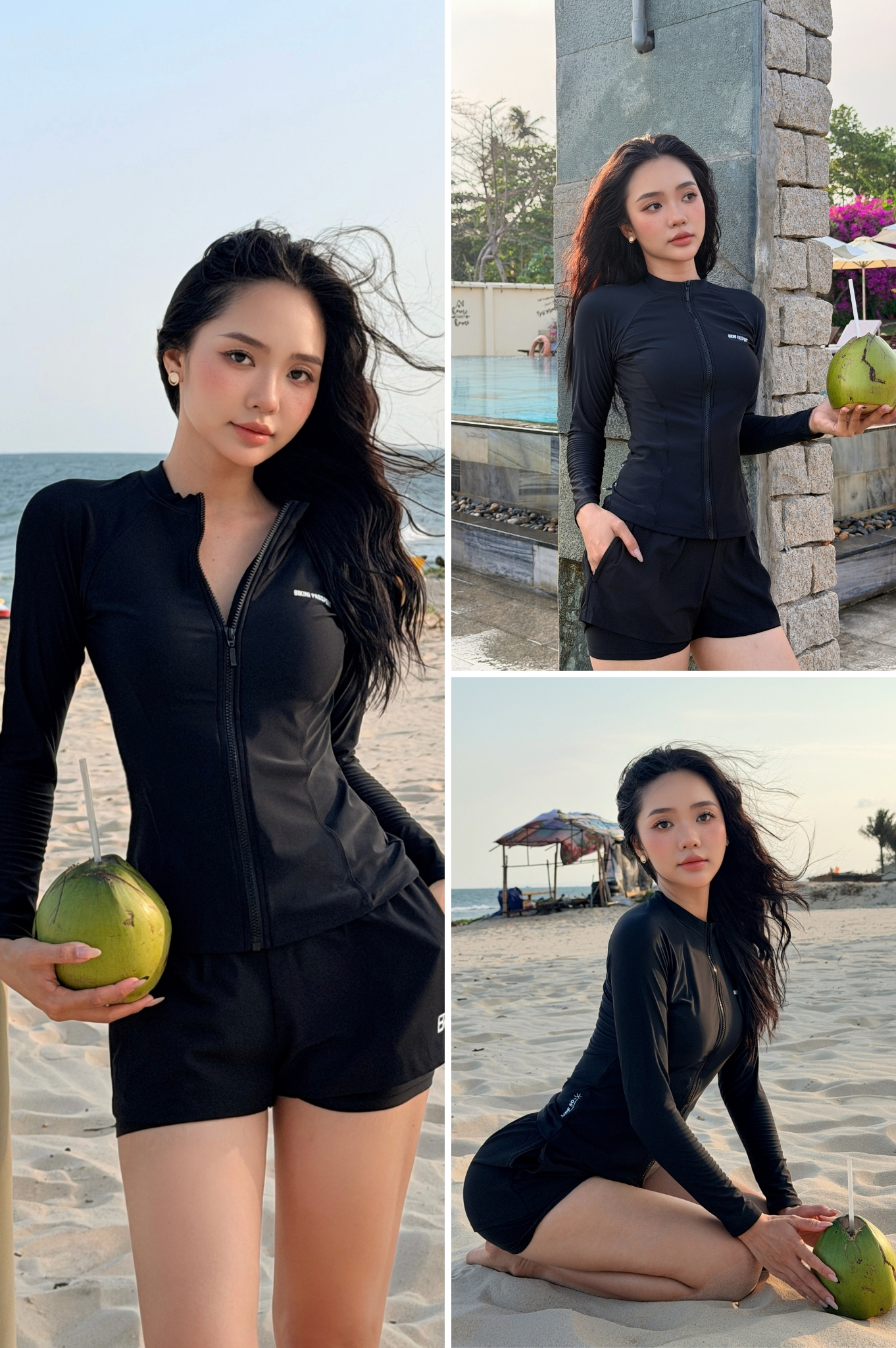 Áo bơi Nữ tay dài có khóa - BSV001_BL