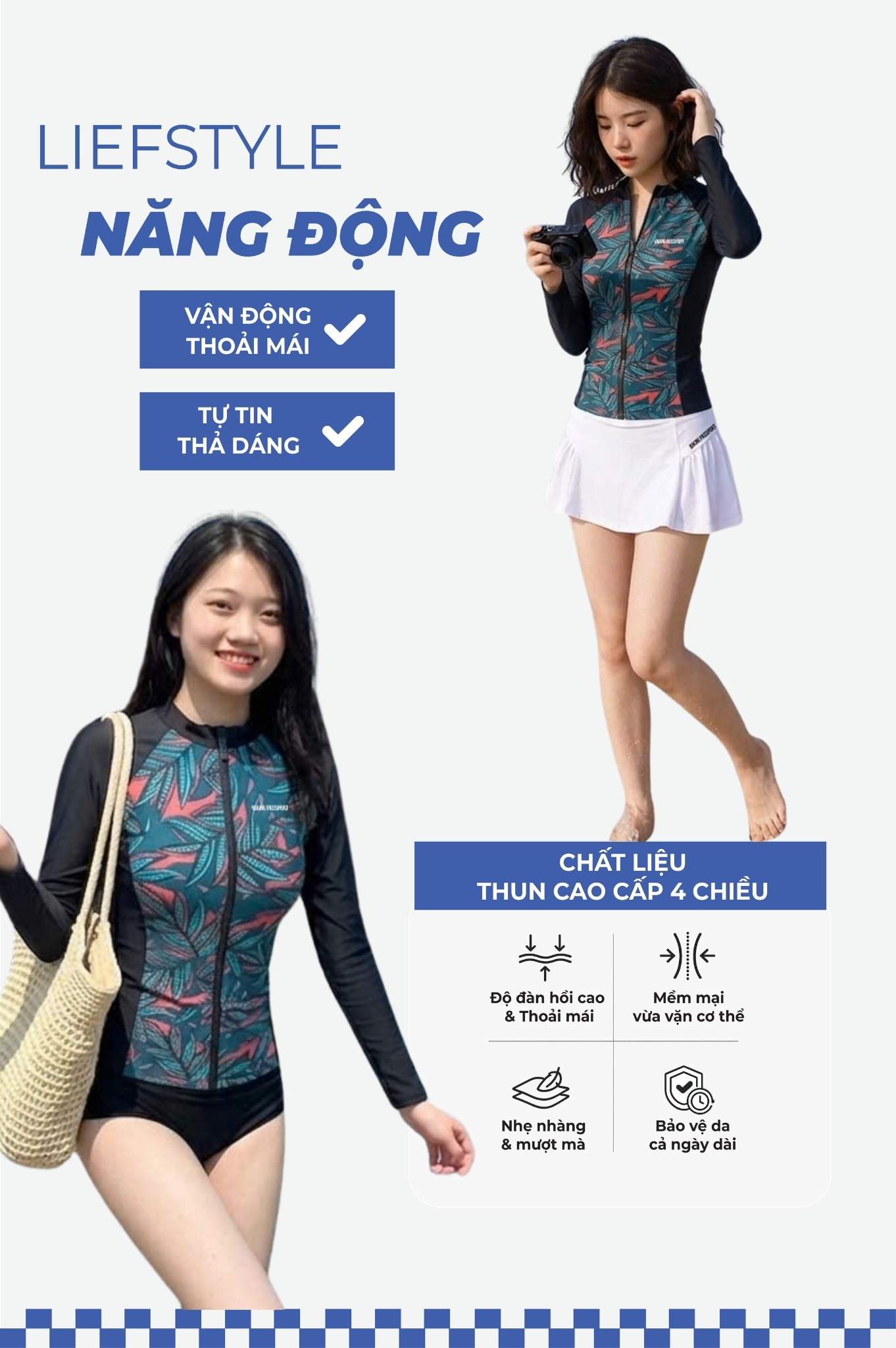 Áo bơi Nữ tay dài có khóa - BSV001_HOT