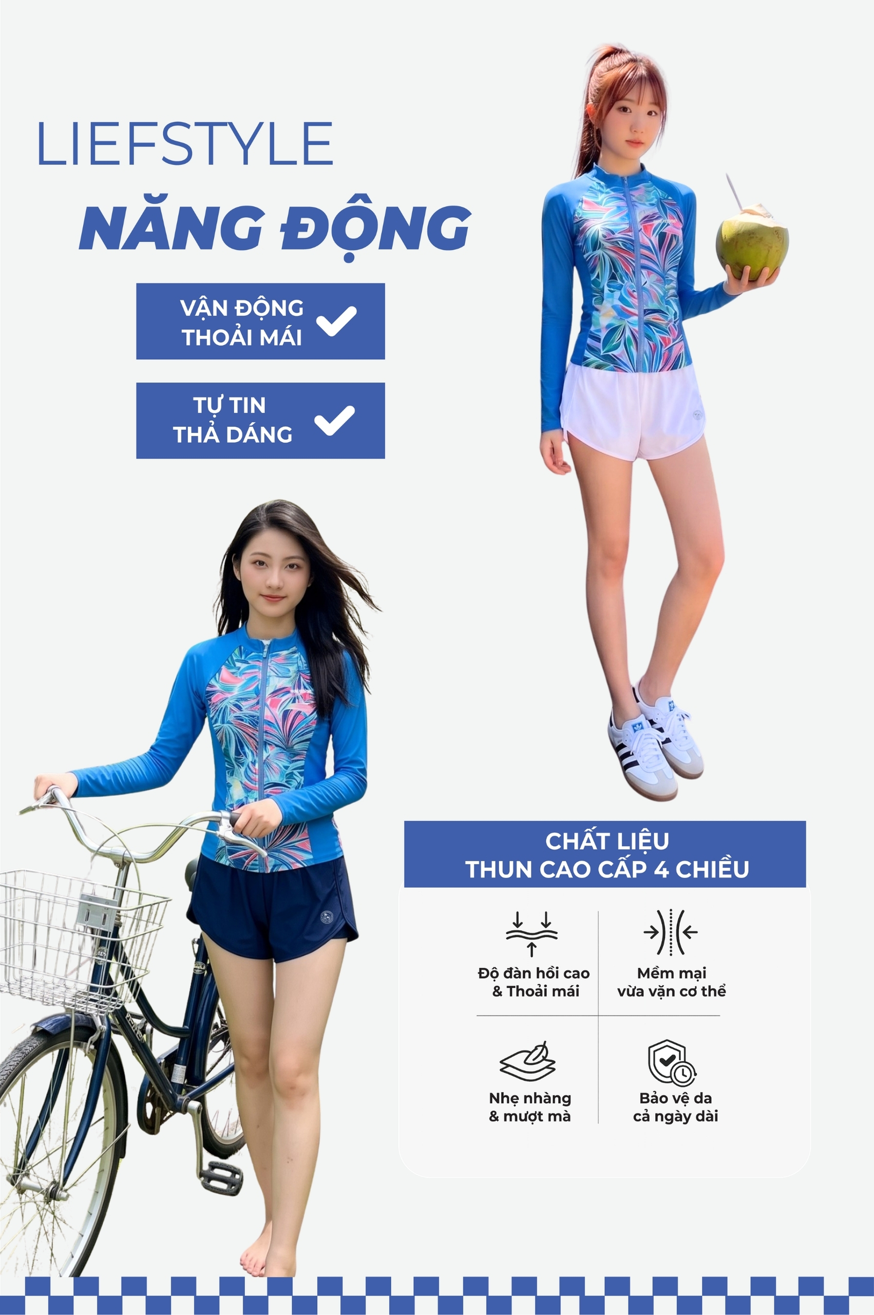Áo bơi Nữ tay dài có khóa - BSV001_IN