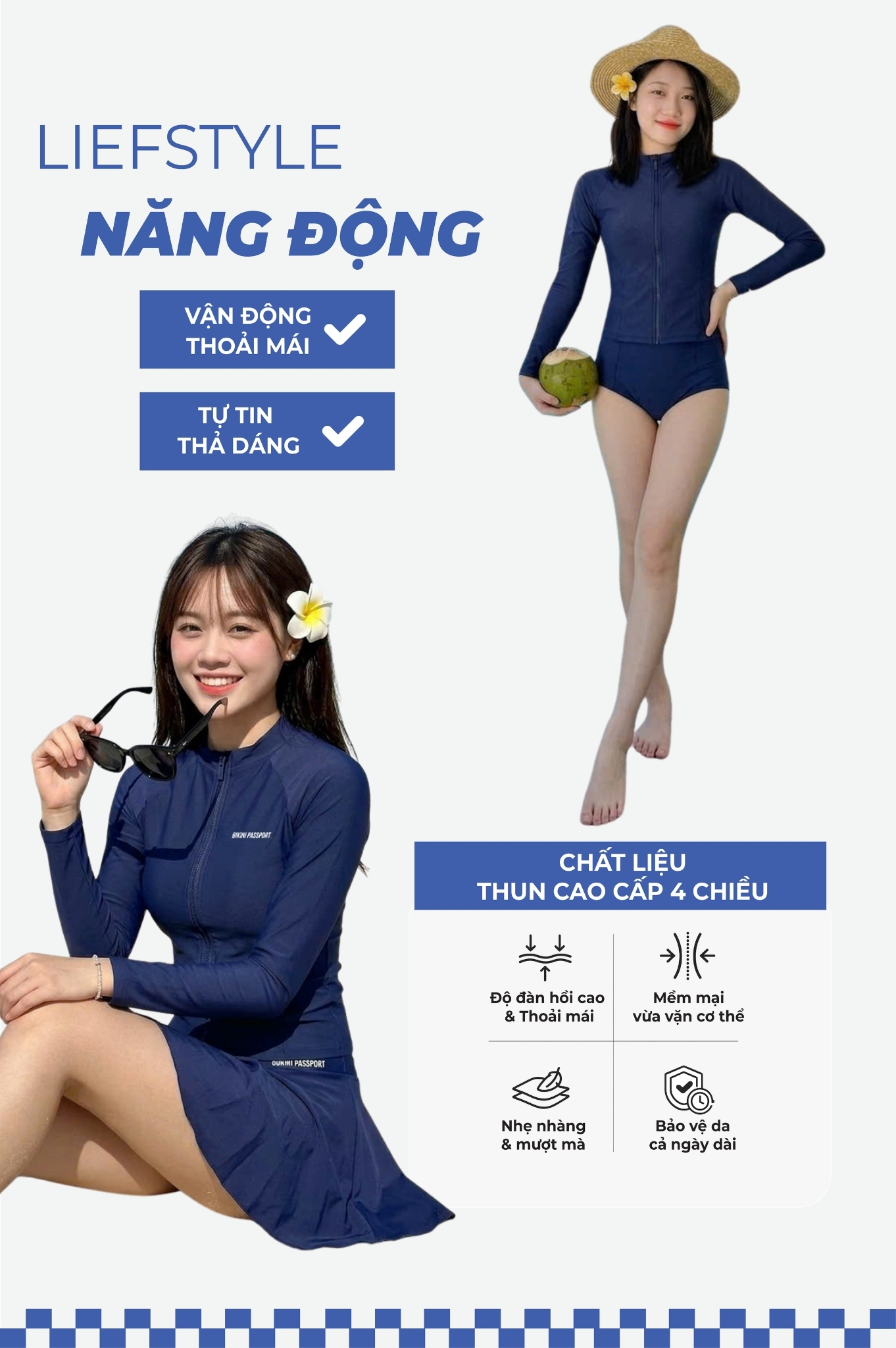 Áo bơi Nữ tay dài có khóa - BSV001_NV