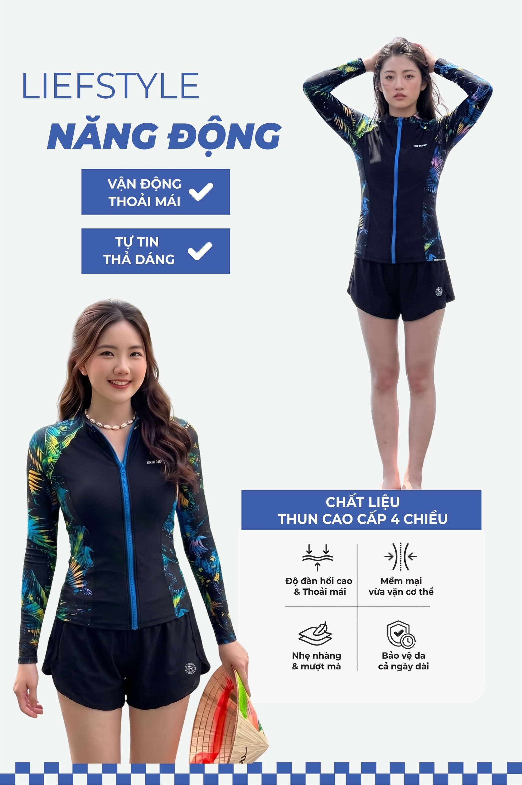 Áo bơi Nữ tay dài có khóa - BSV001_X
