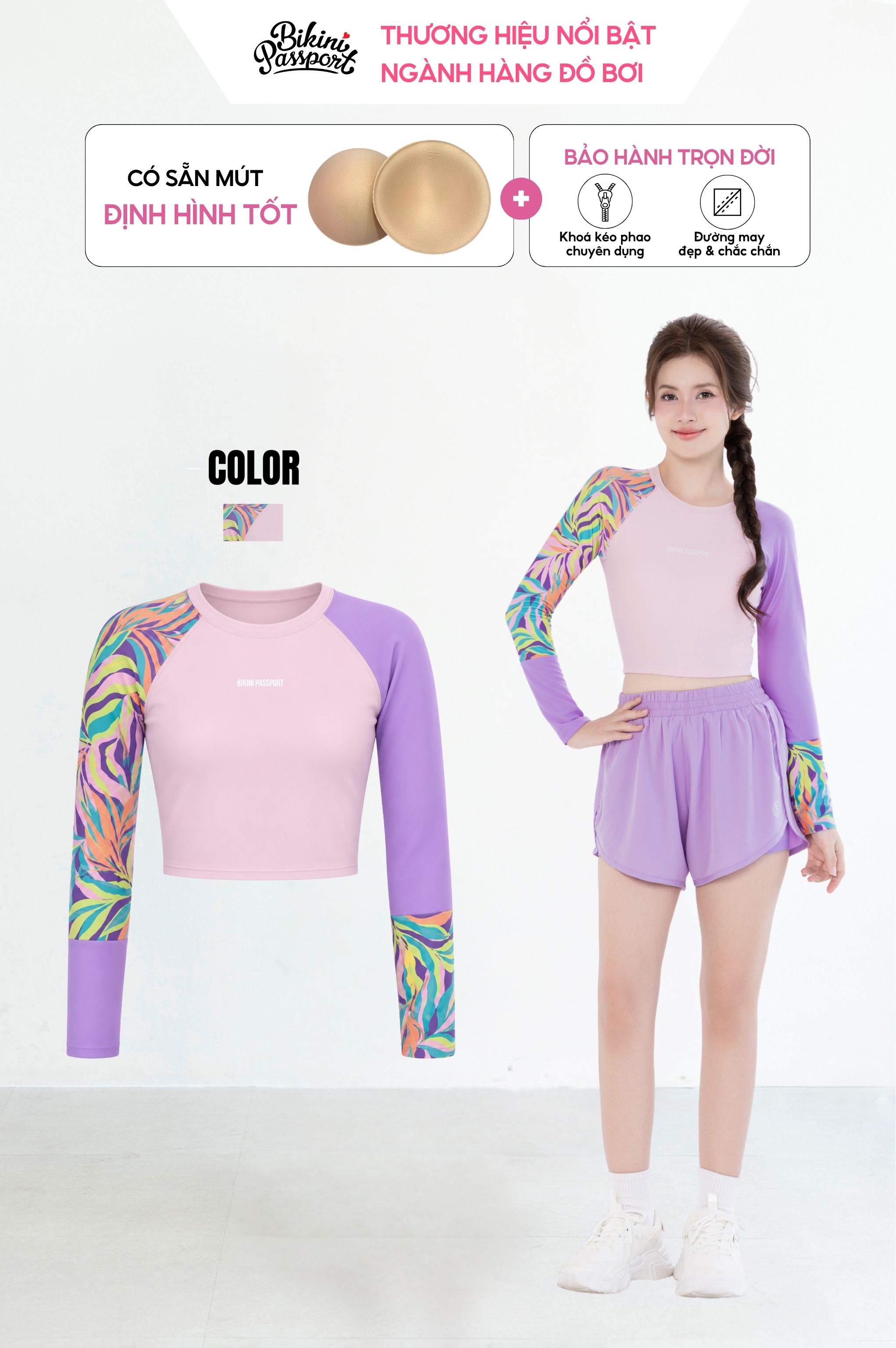 Áo bơi dài tay Croptop - BS580_PP