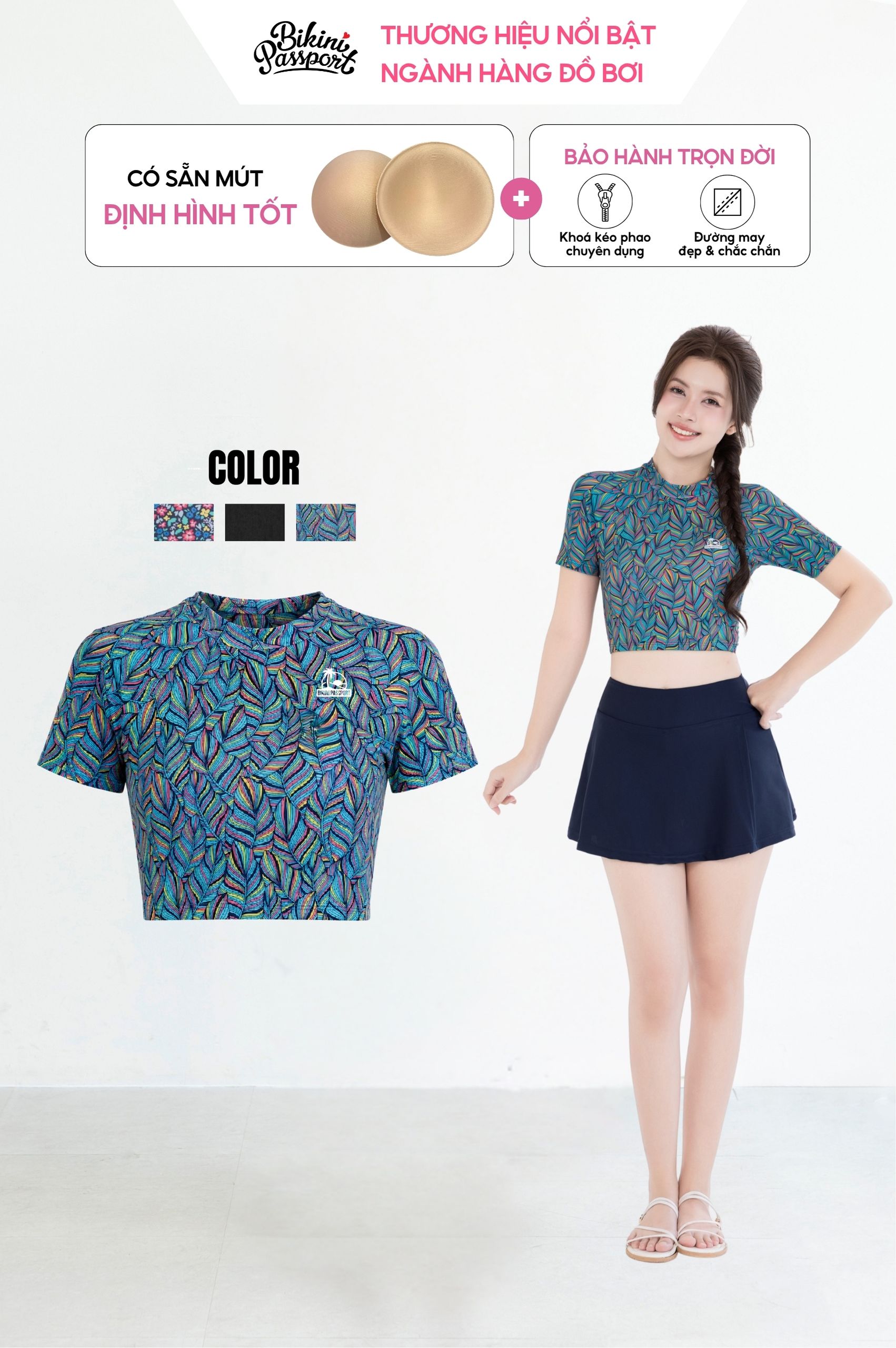 Áo bơi lẻ Croptop tay ngắn - BSV240_X