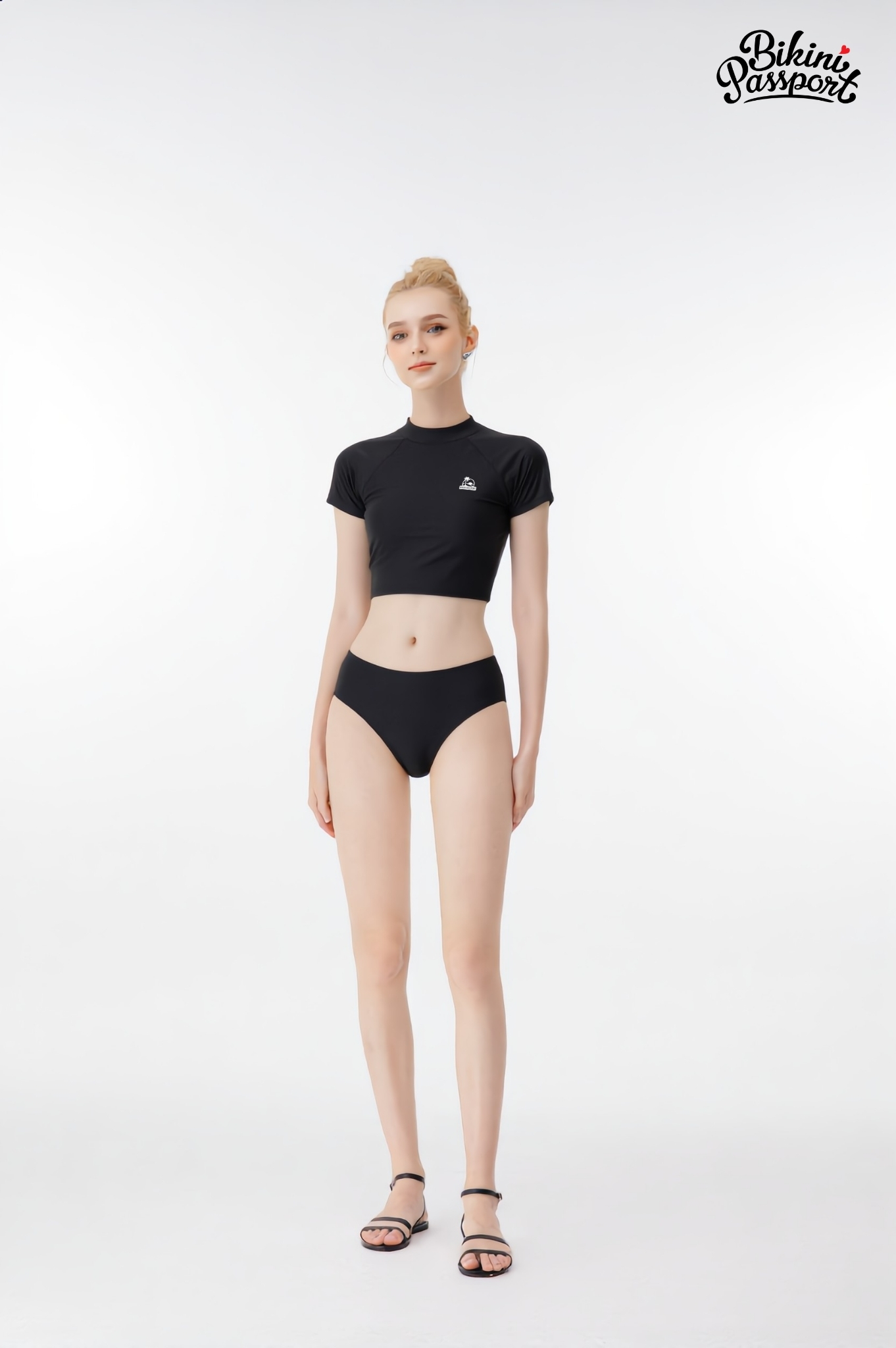 Áo bơi lẻ Croptop tay ngắn - Đen