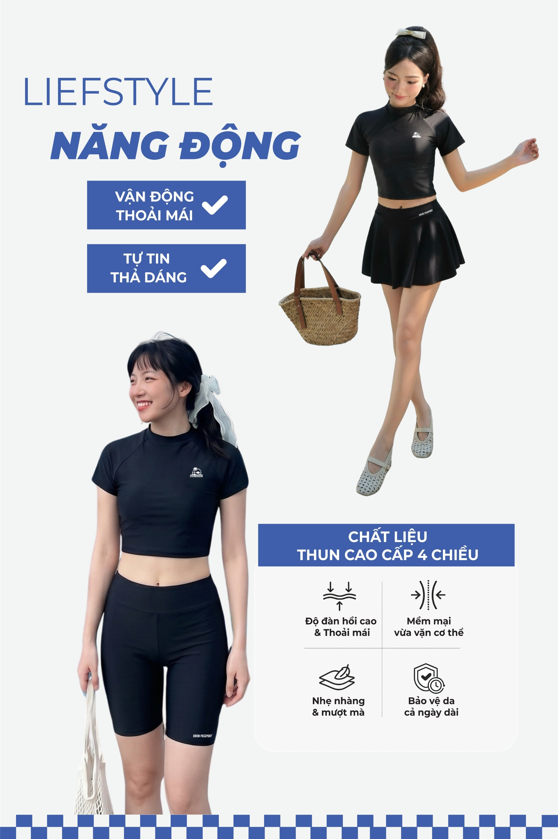 Áo bơi lẻ Croptop tay ngắn - Đen