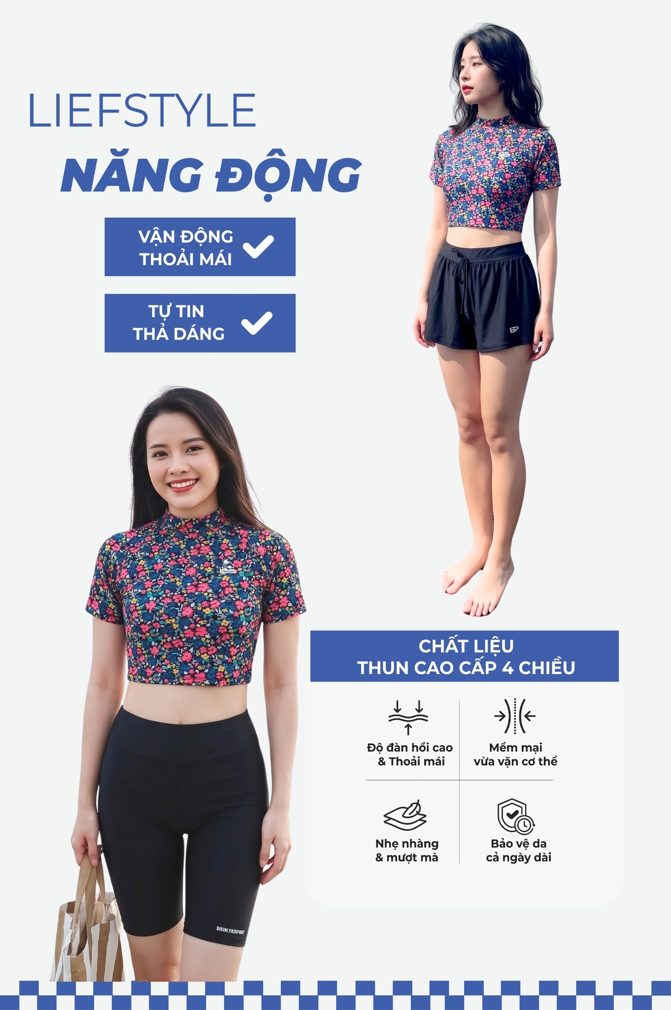 Áo bơi lẻ Croptop tay ngắn - Floral