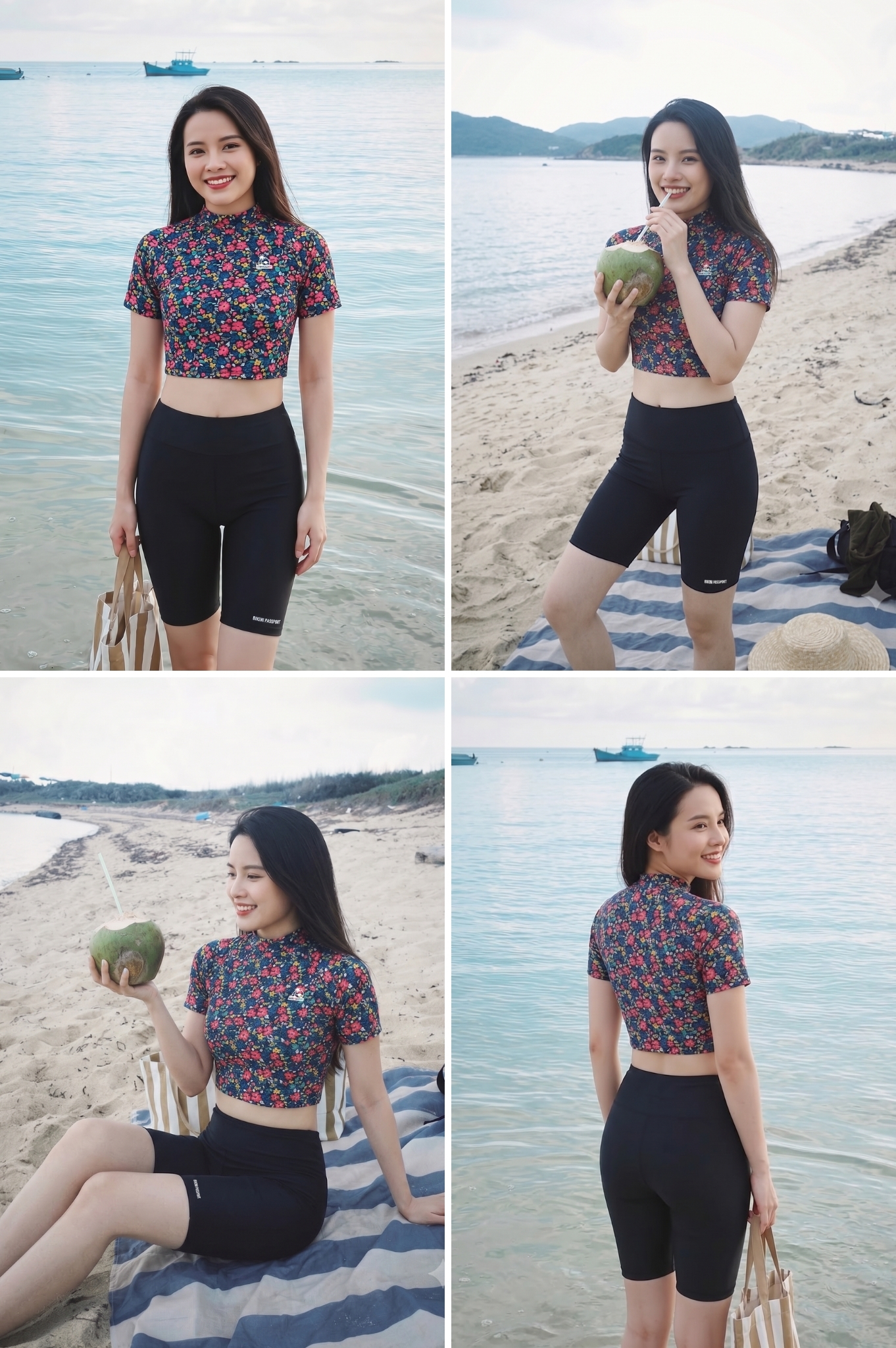 Áo bơi lẻ Croptop tay ngắn - Floral