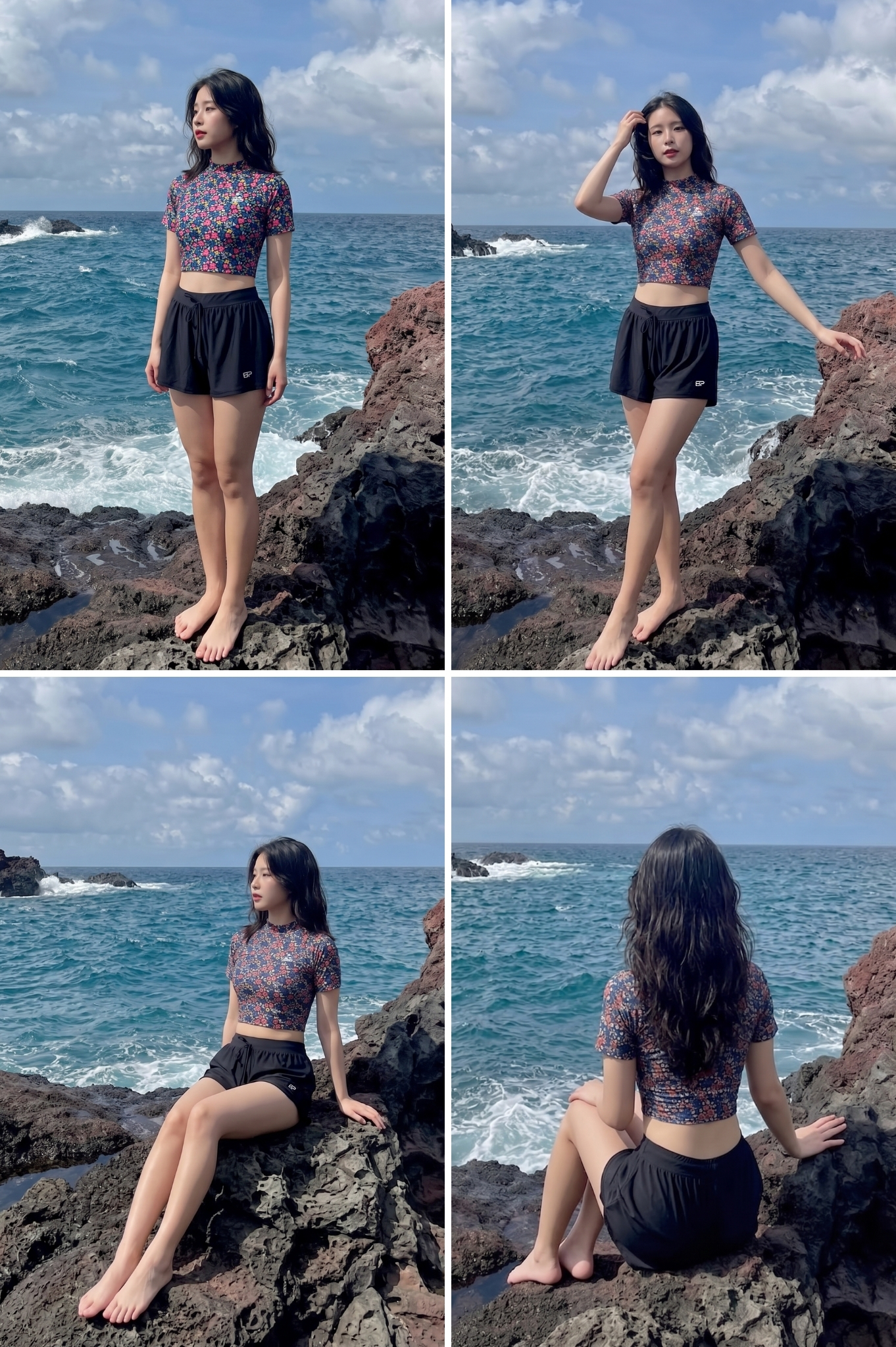 Áo bơi lẻ Croptop tay ngắn - Floral