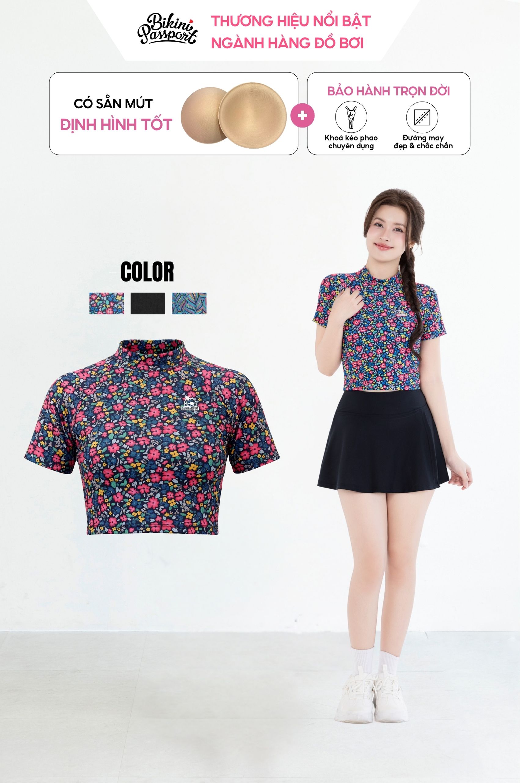 Áo bơi lẻ Croptop tay ngắn - Floral