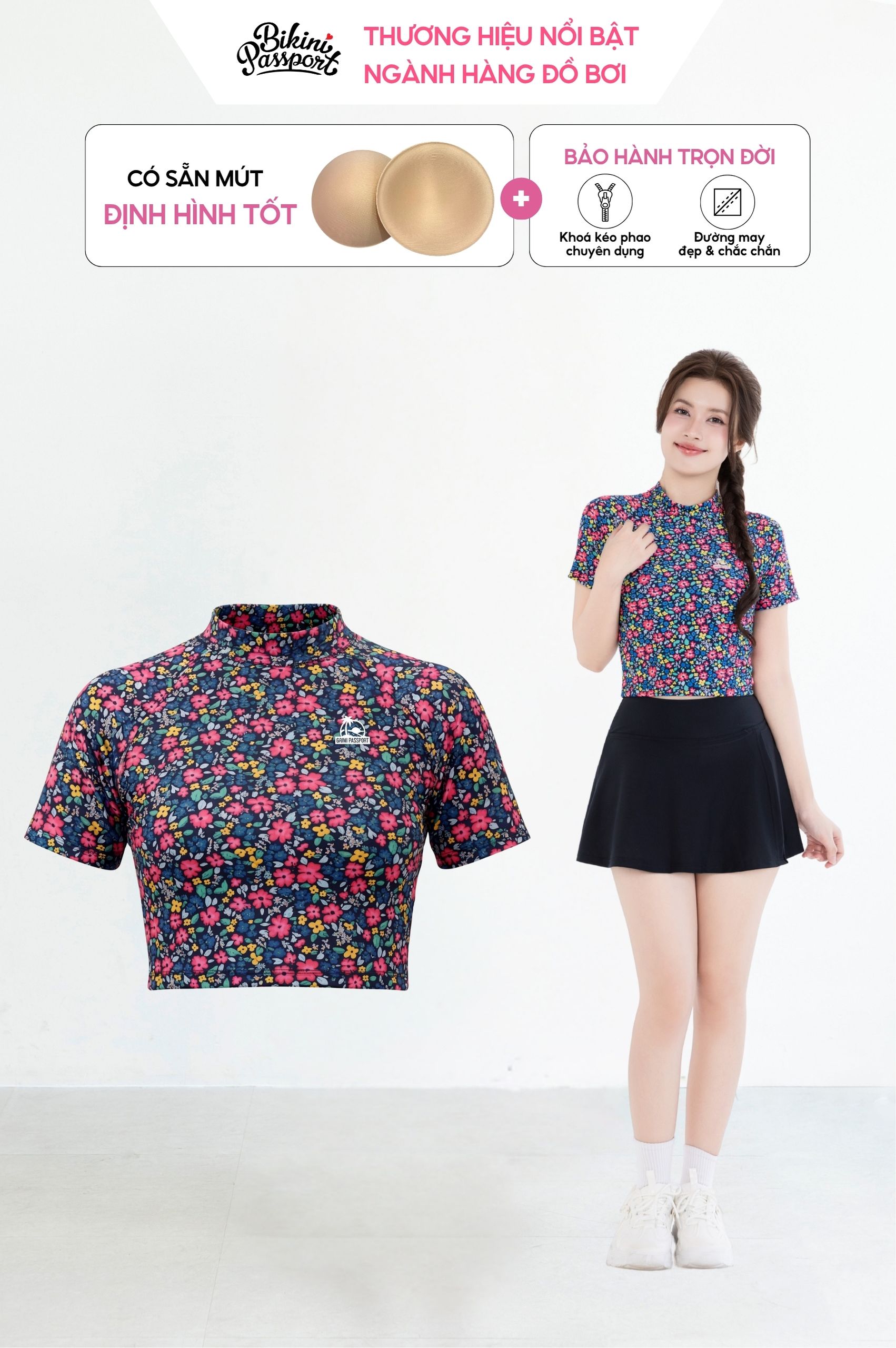 Áo bơi lẻ Croptop tay ngắn - Floral