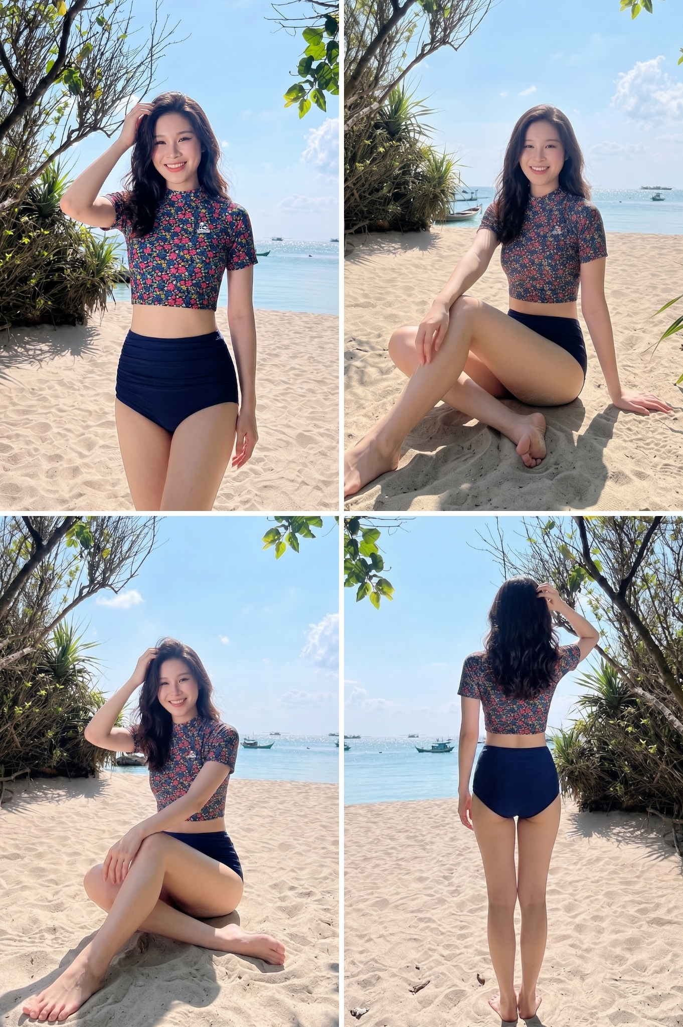 Áo bơi lẻ Croptop tay ngắn - Floral