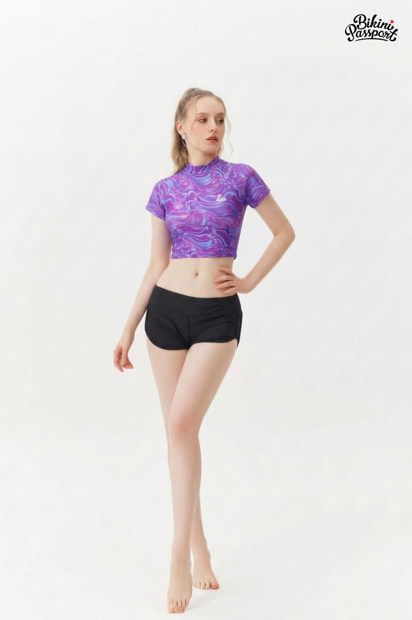 Áo bơi lẻ Croptop tay ngắn - Tím