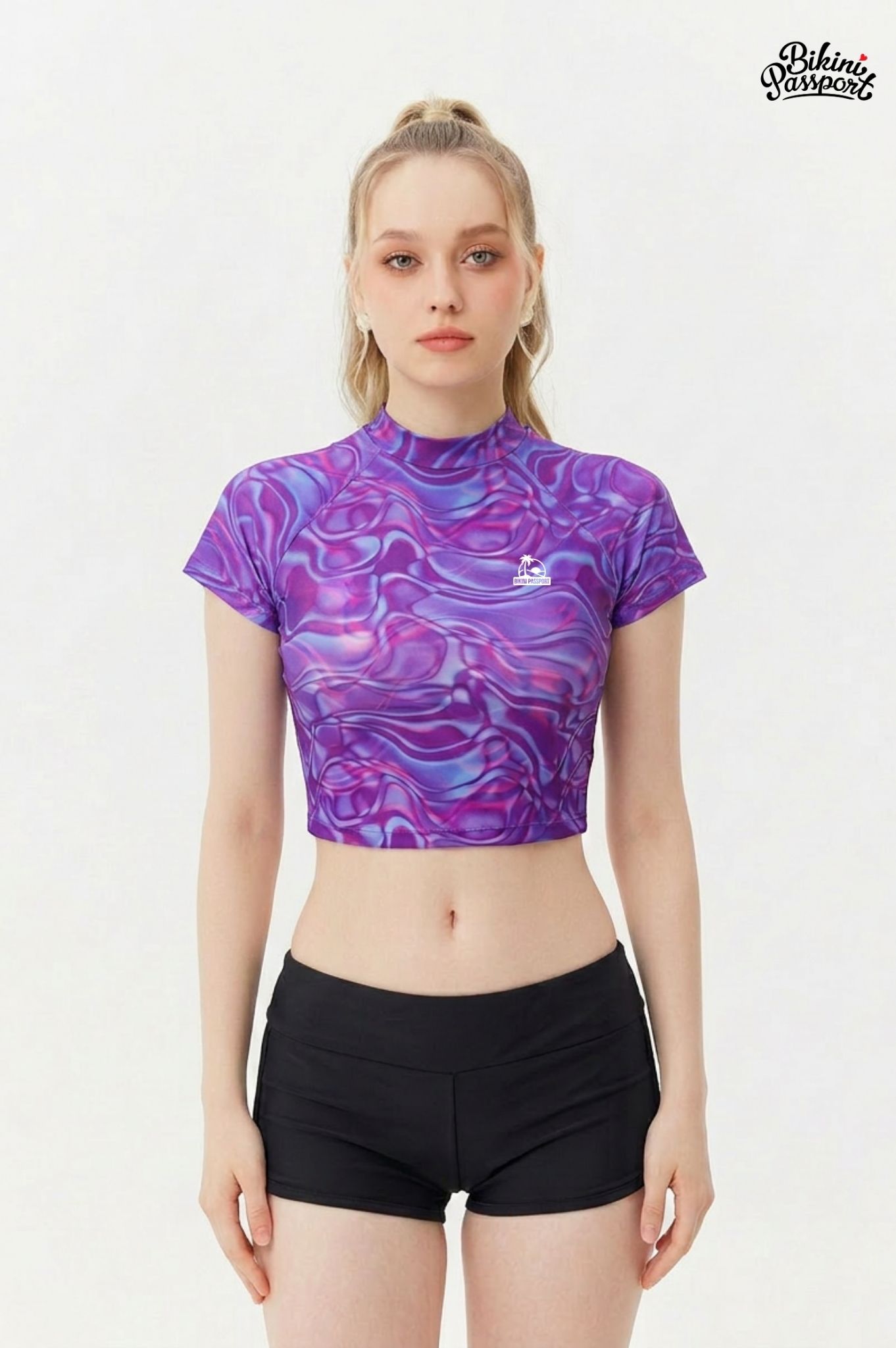 Áo bơi lẻ Croptop tay ngắn - Tím