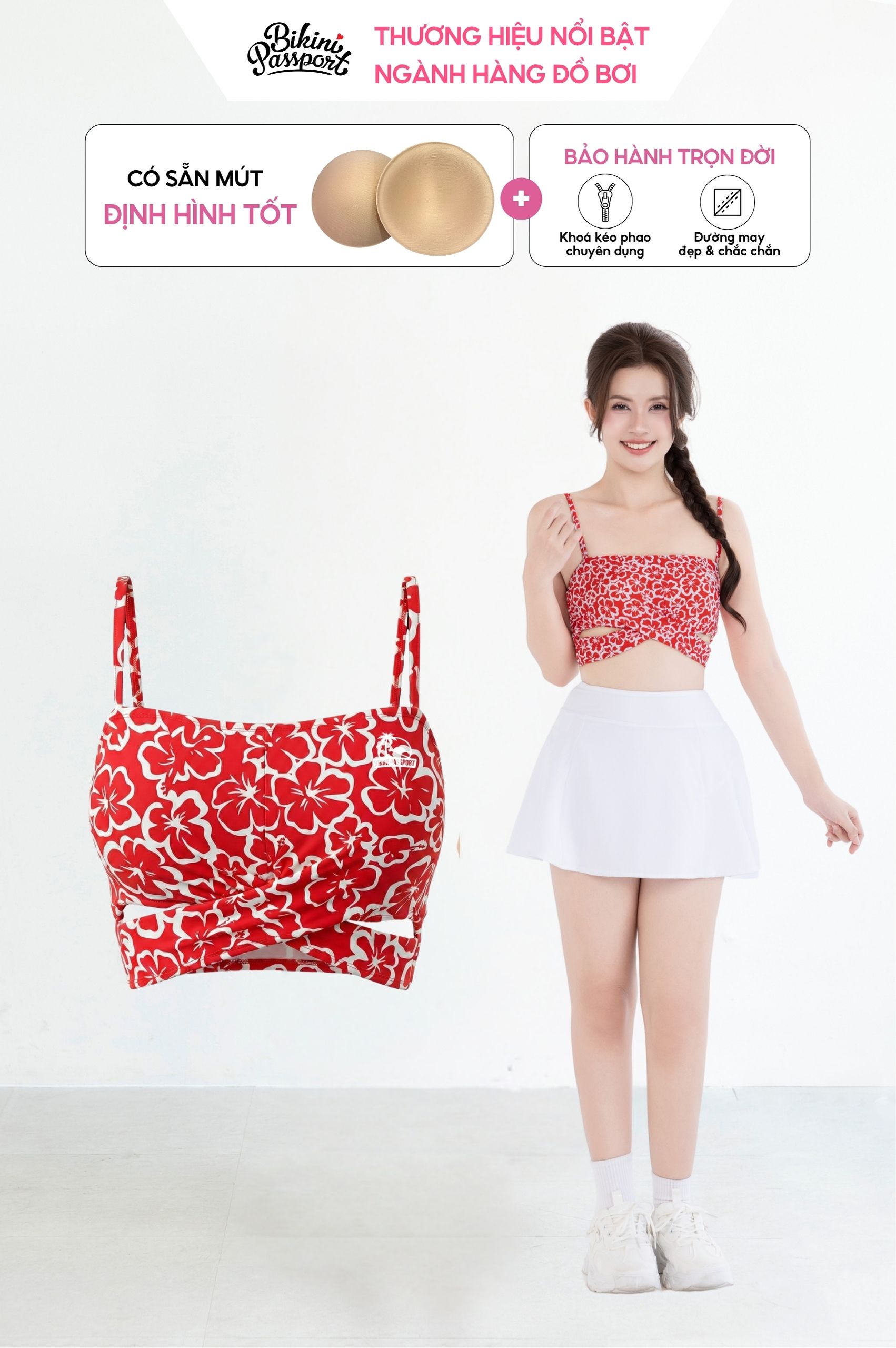 Áo bơi lẻ croptop hai dây - Đỏ