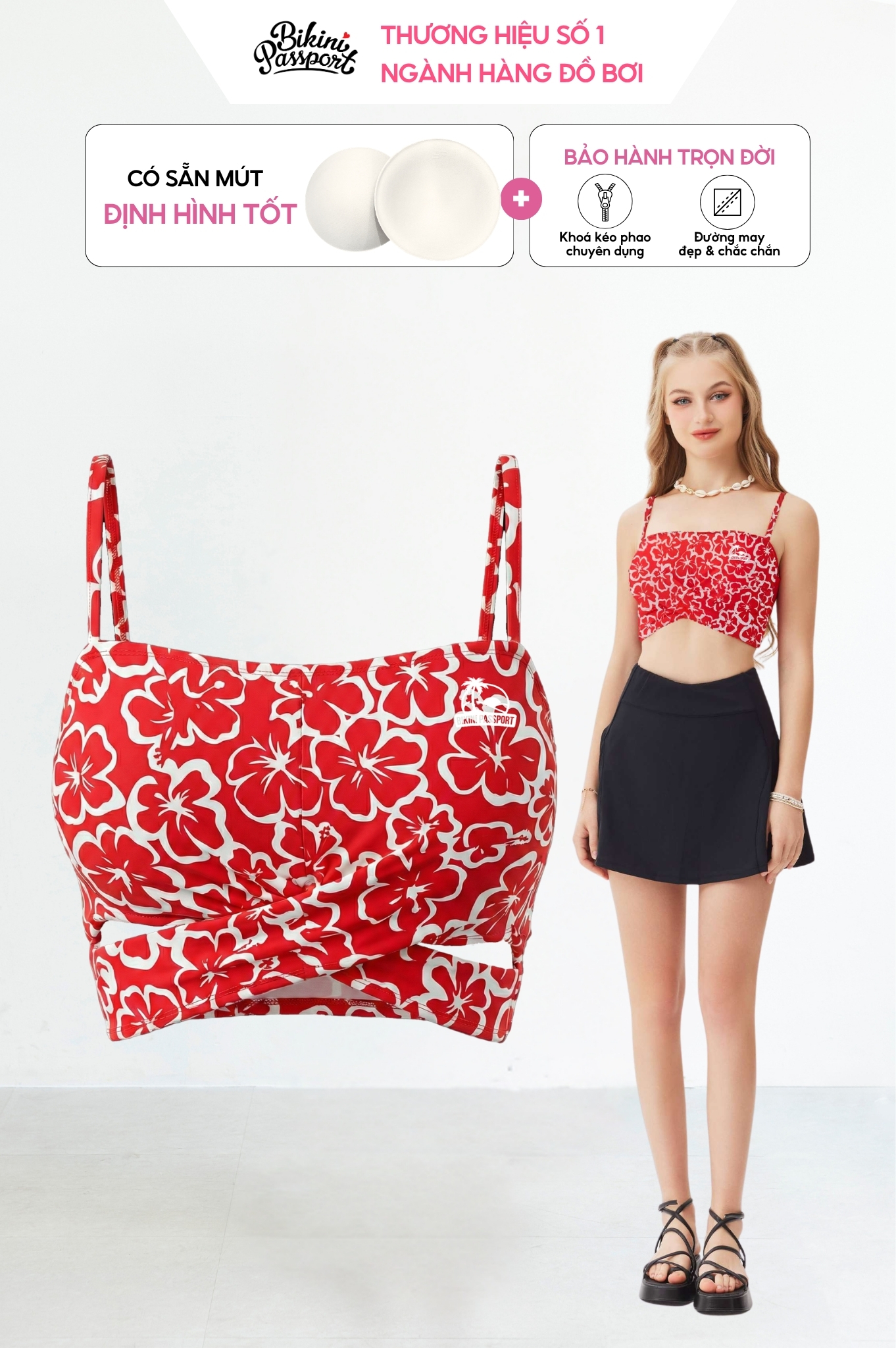 Áo bơi lẻ croptop hai dây - Đỏ