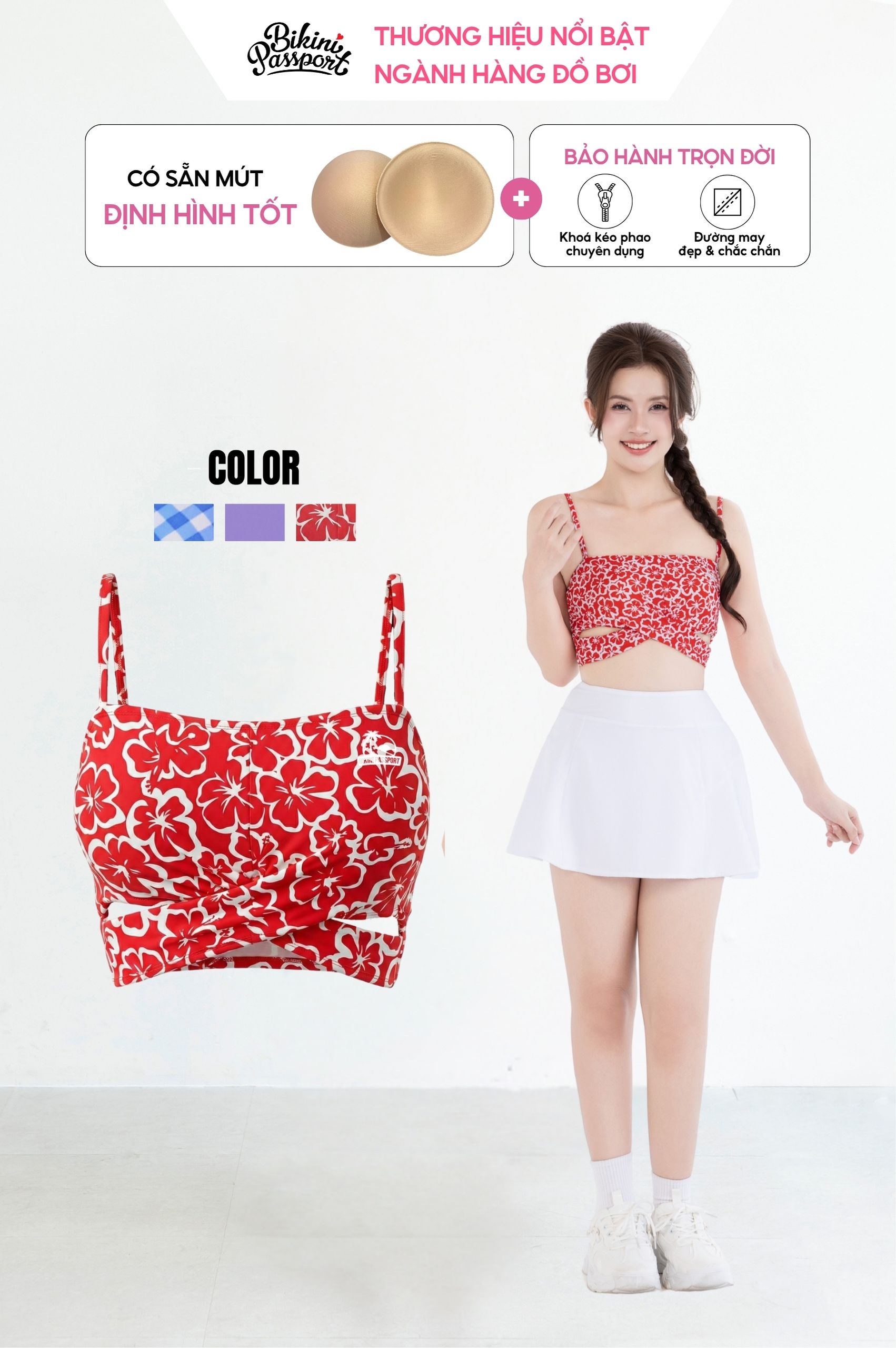 Áo bơi lẻ croptop hai dây - Đỏ