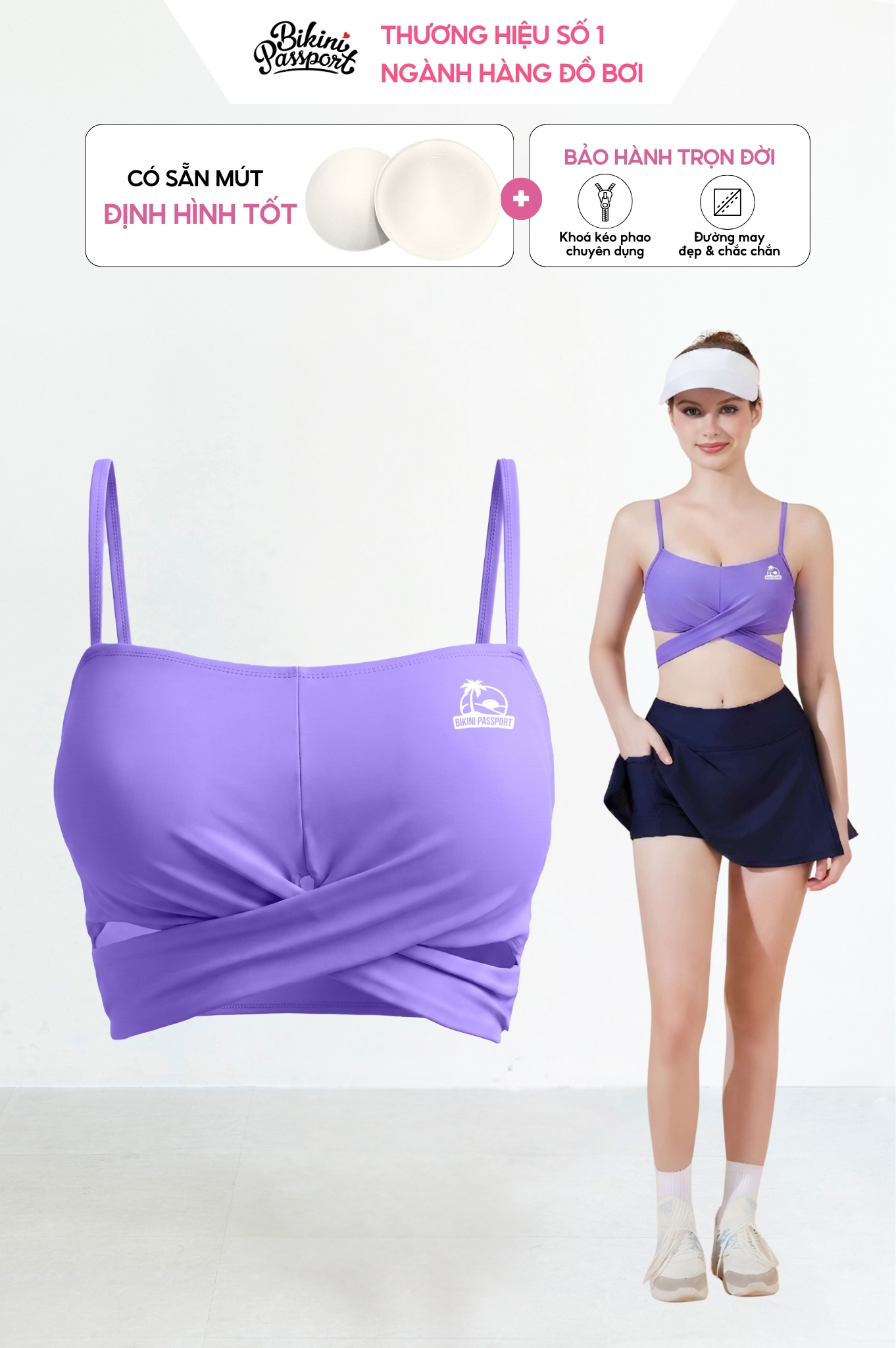 Áo bơi lẻ croptop hai dây - Tím