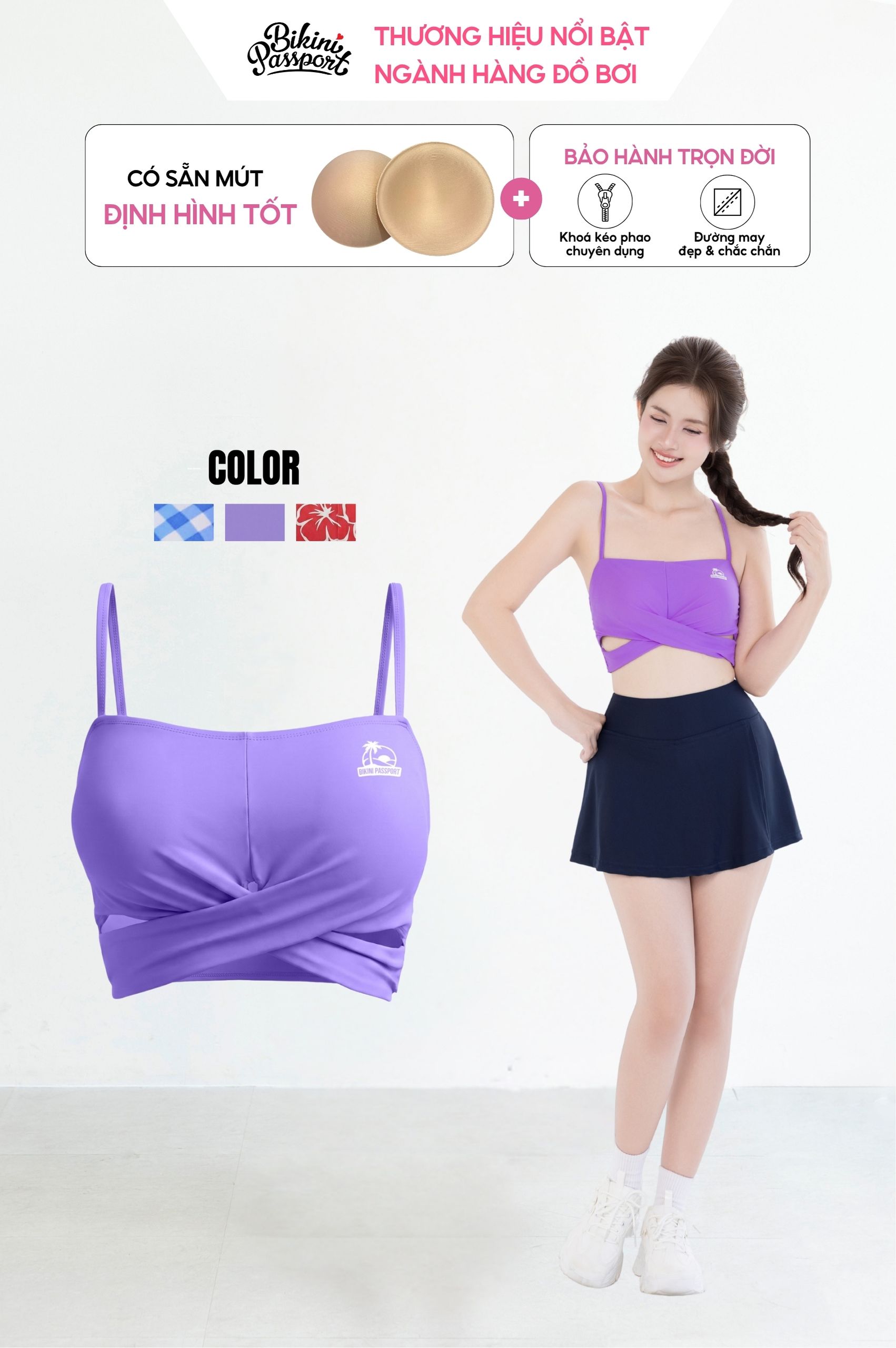 Áo bơi lẻ croptop hai dây - Tím