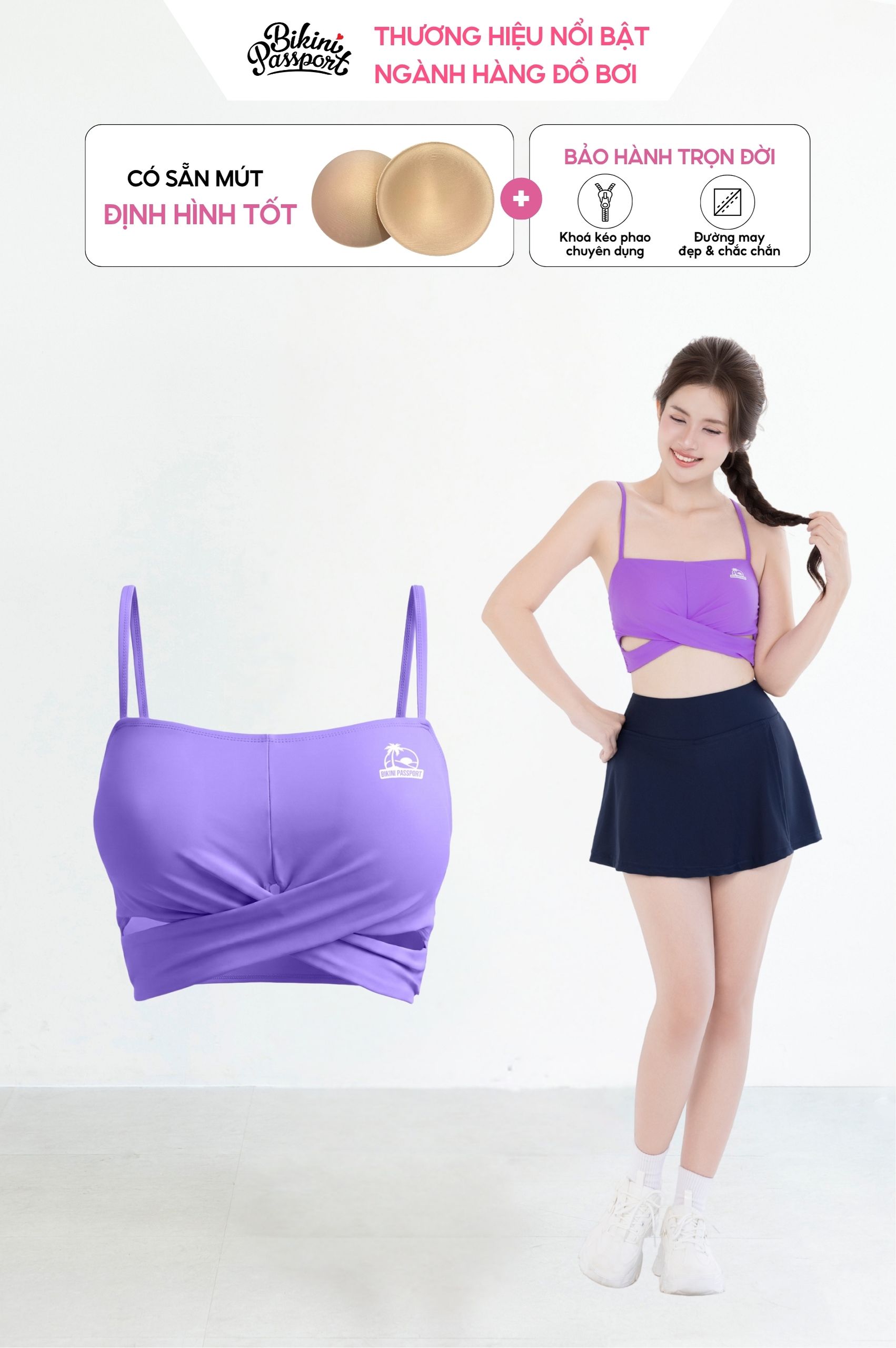 Áo bơi lẻ croptop hai dây - Tím