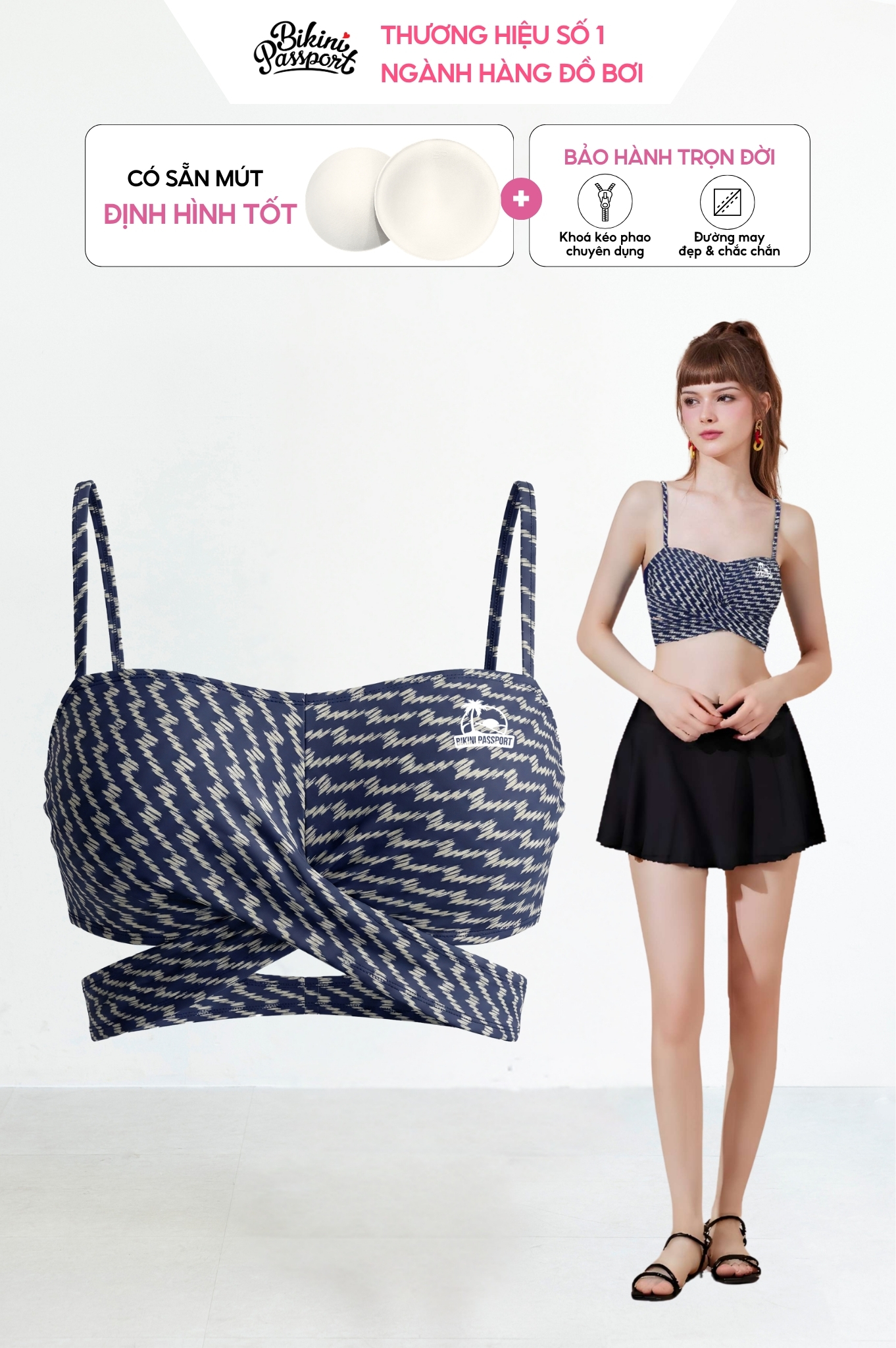 Áo bơi lẻ croptop hai dây - Xanh đen
