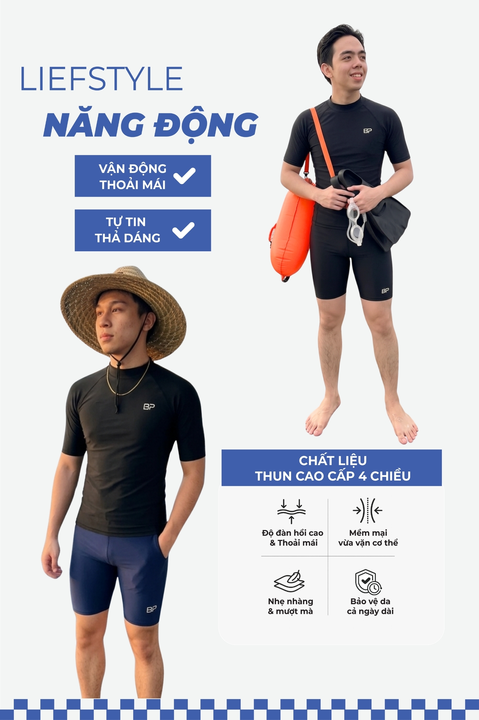 Áo bơi nam tay ngắn - BSV011_BL