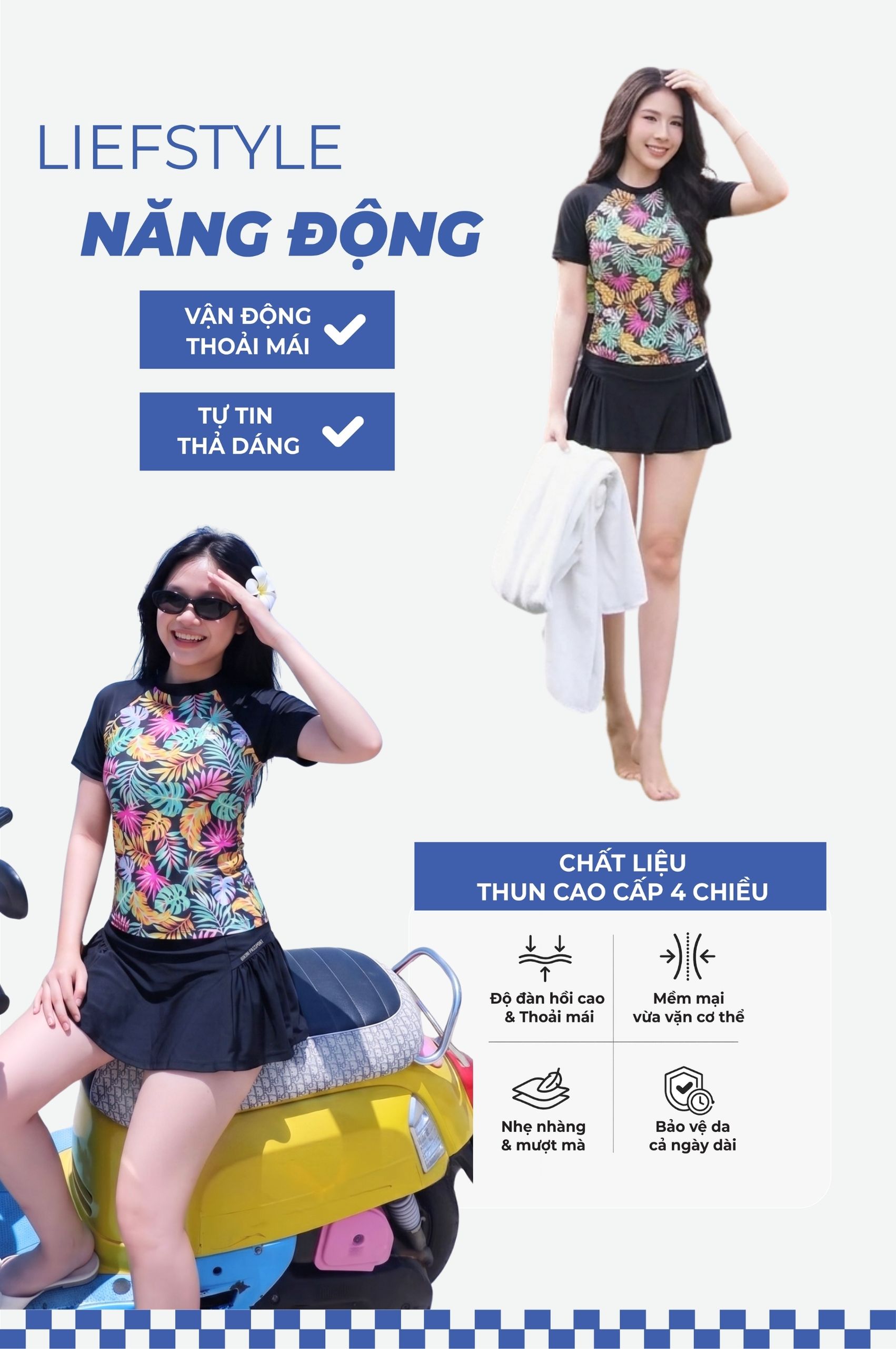 Áo bơi tay ngắn phối họa tiết - BSV270_HOT