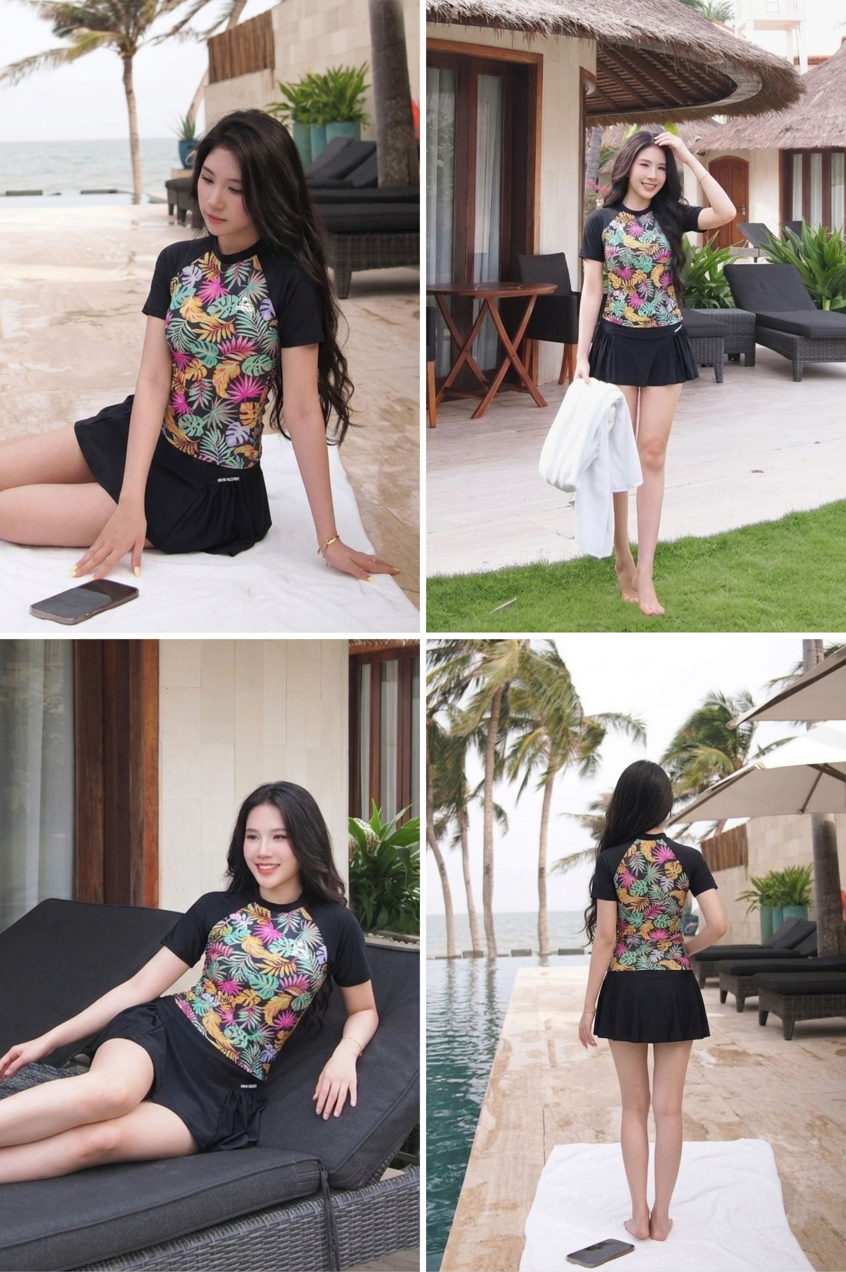 Áo bơi tay ngắn phối họa tiết - BSV270_HOT