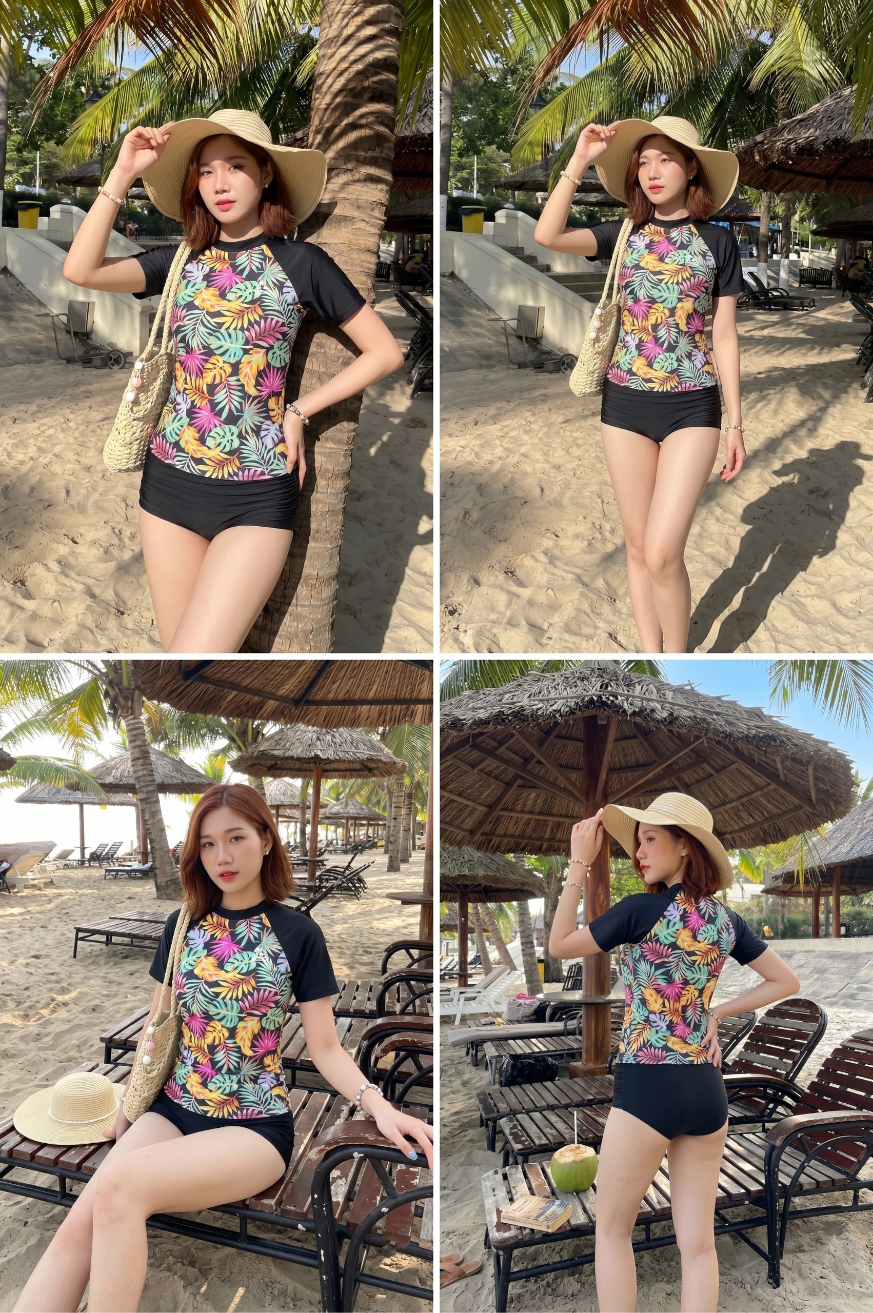 Áo bơi tay ngắn phối họa tiết - BSV270_HOT