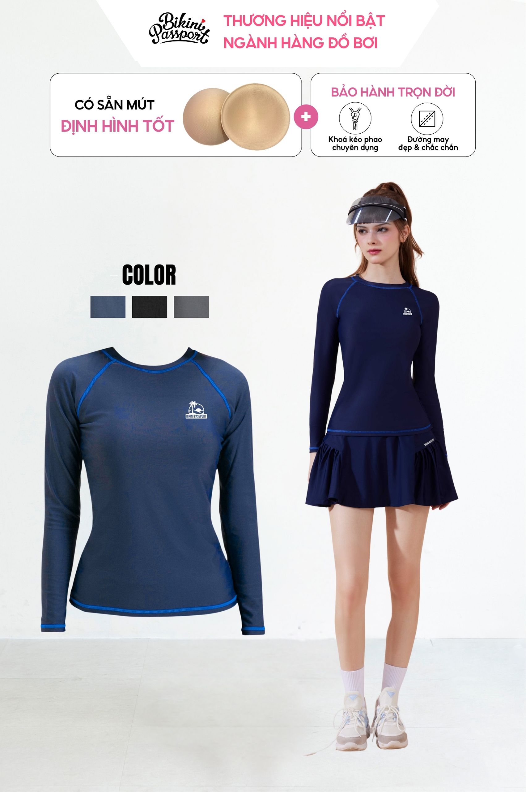 Áo lẻ basic có logo - Xanh Navy - L