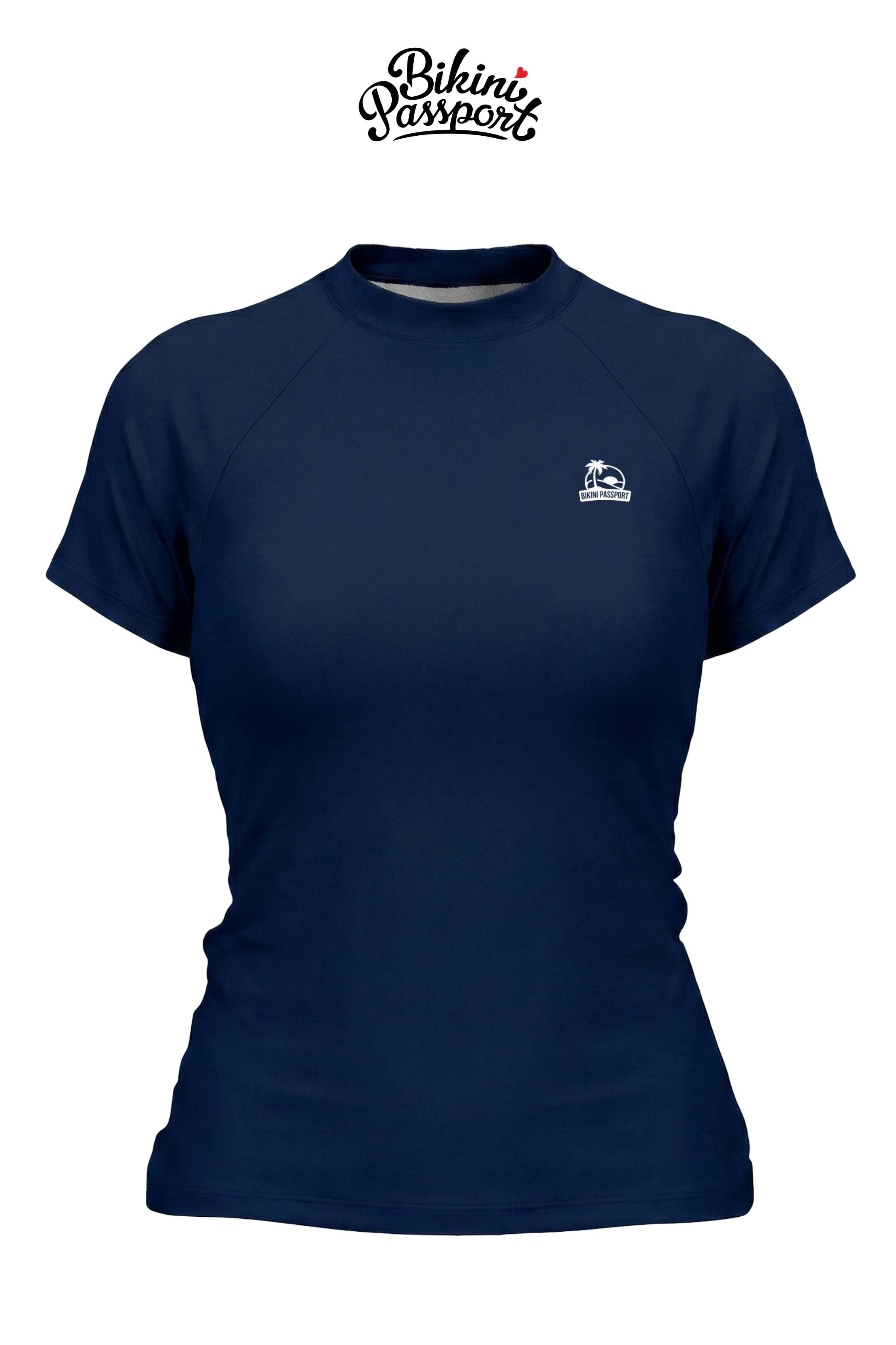 Áo lẻ tay ngắn phối họa tiết - Xanh navy