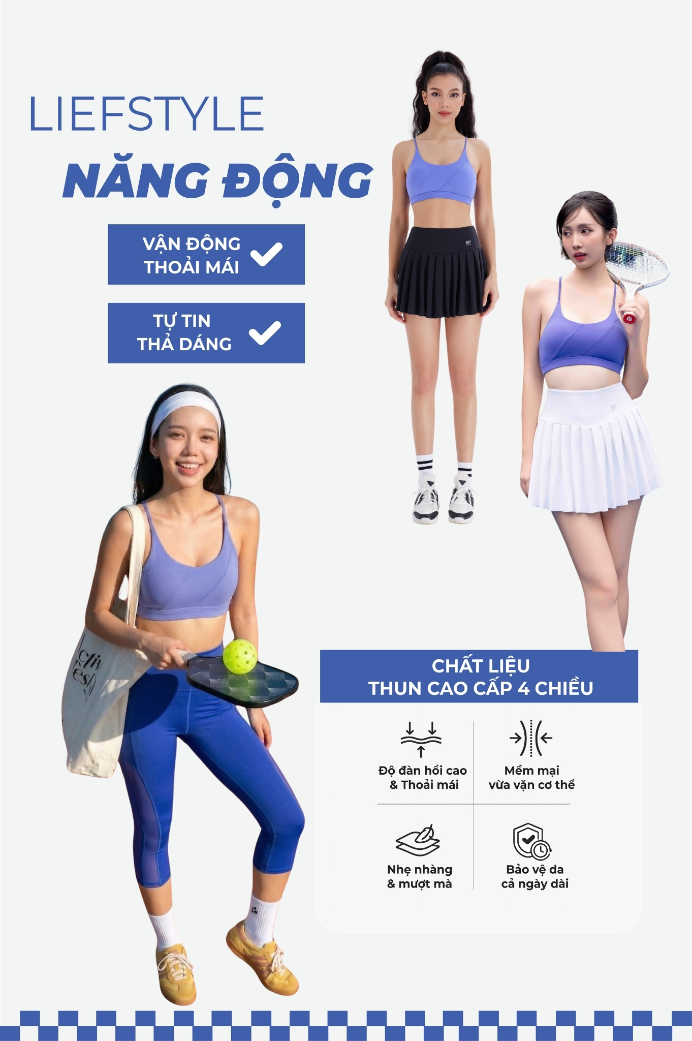 Áo tập thể thao đa năng may chéo - Màu tím xanh