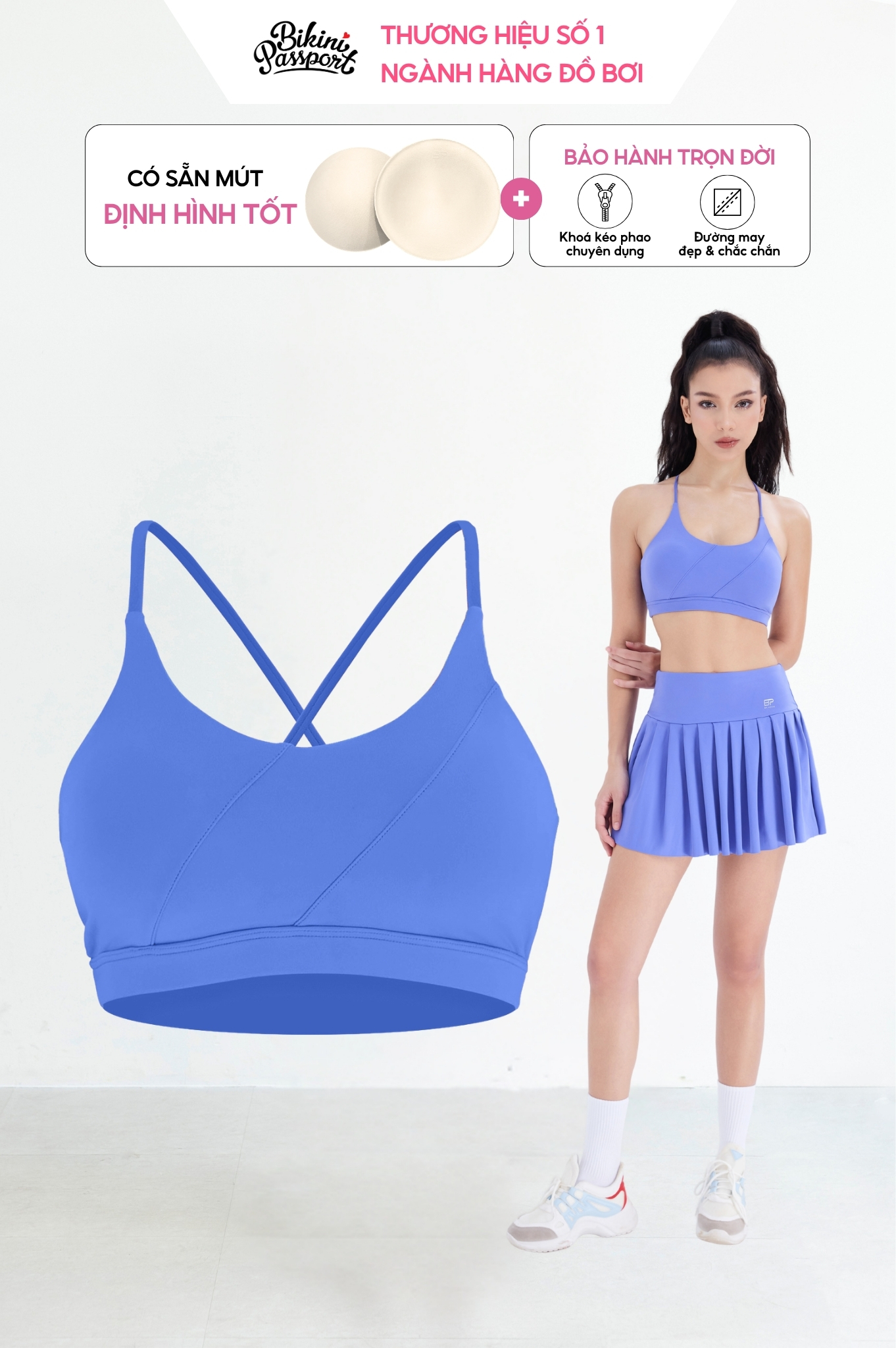 Áo tập thể thao đa năng may chéo - Màu tím xanh