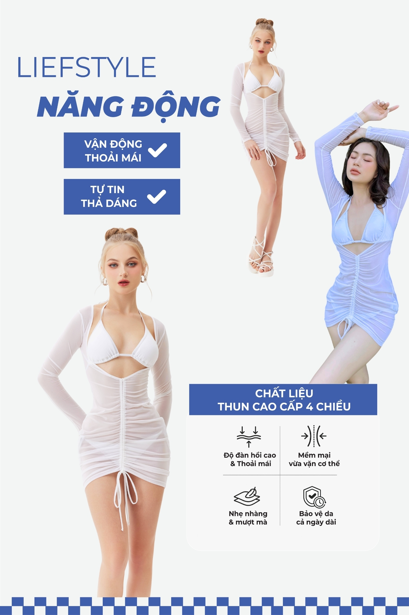 Áo váy khoác tay dài - Trắng