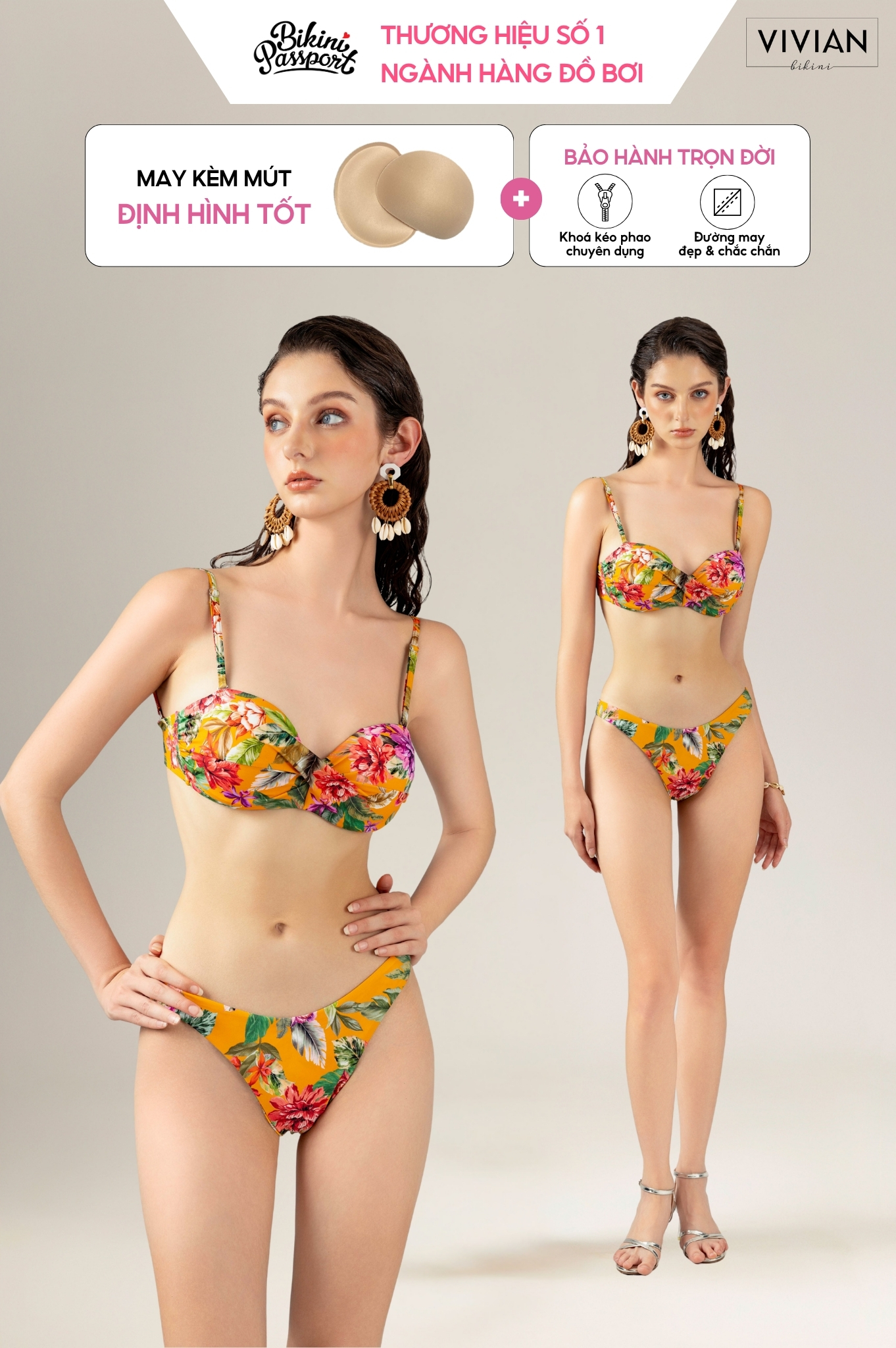 Bikini lưng thấp áo xoắn - Vàng