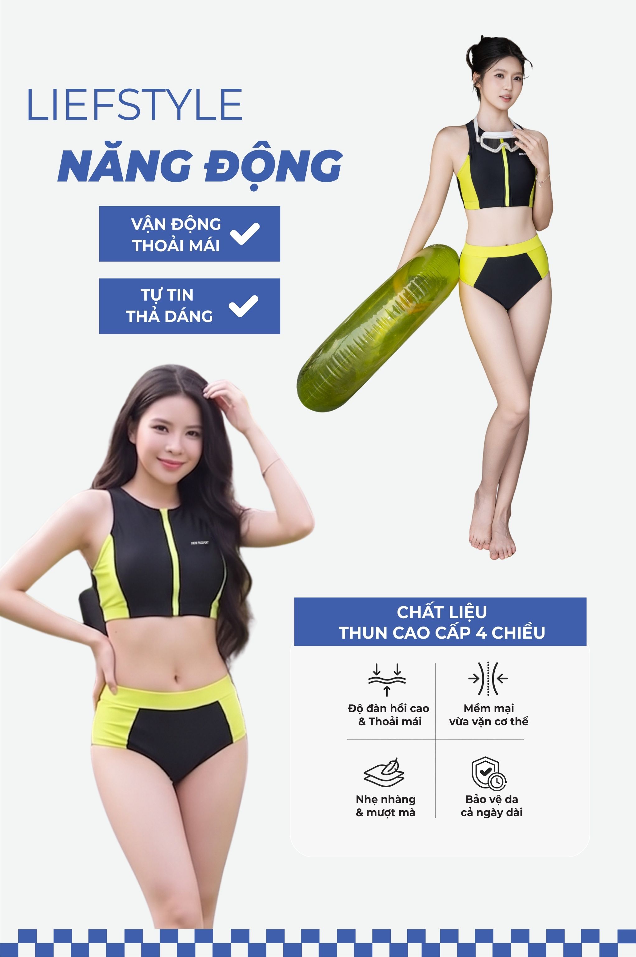 Bộ đồ bơi Nữ hai mảnh áo 3 lỗ - BS574_BL