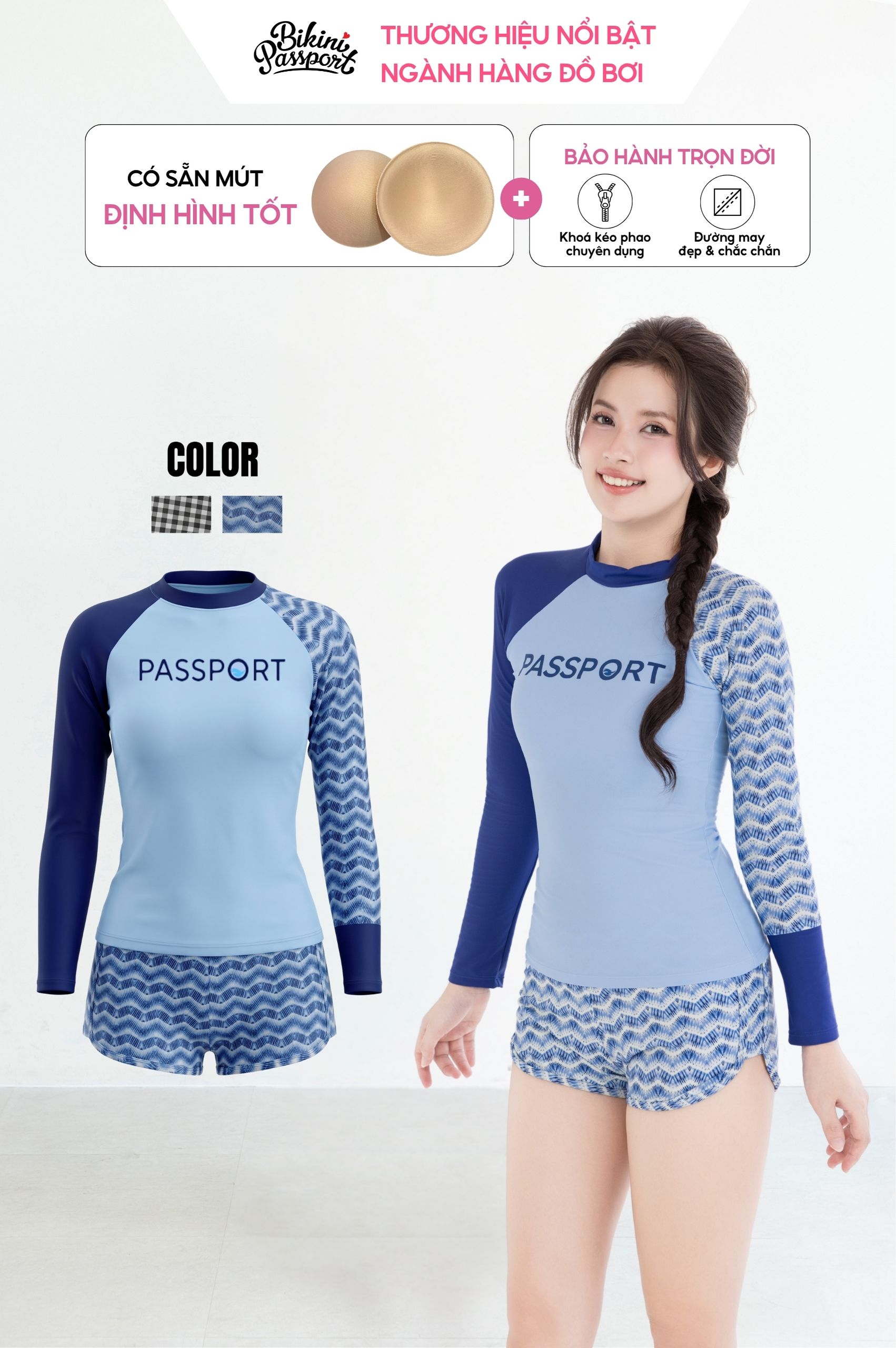 Bộ đồ bơi Nữ hai mảnh tay dài - BS346_NV