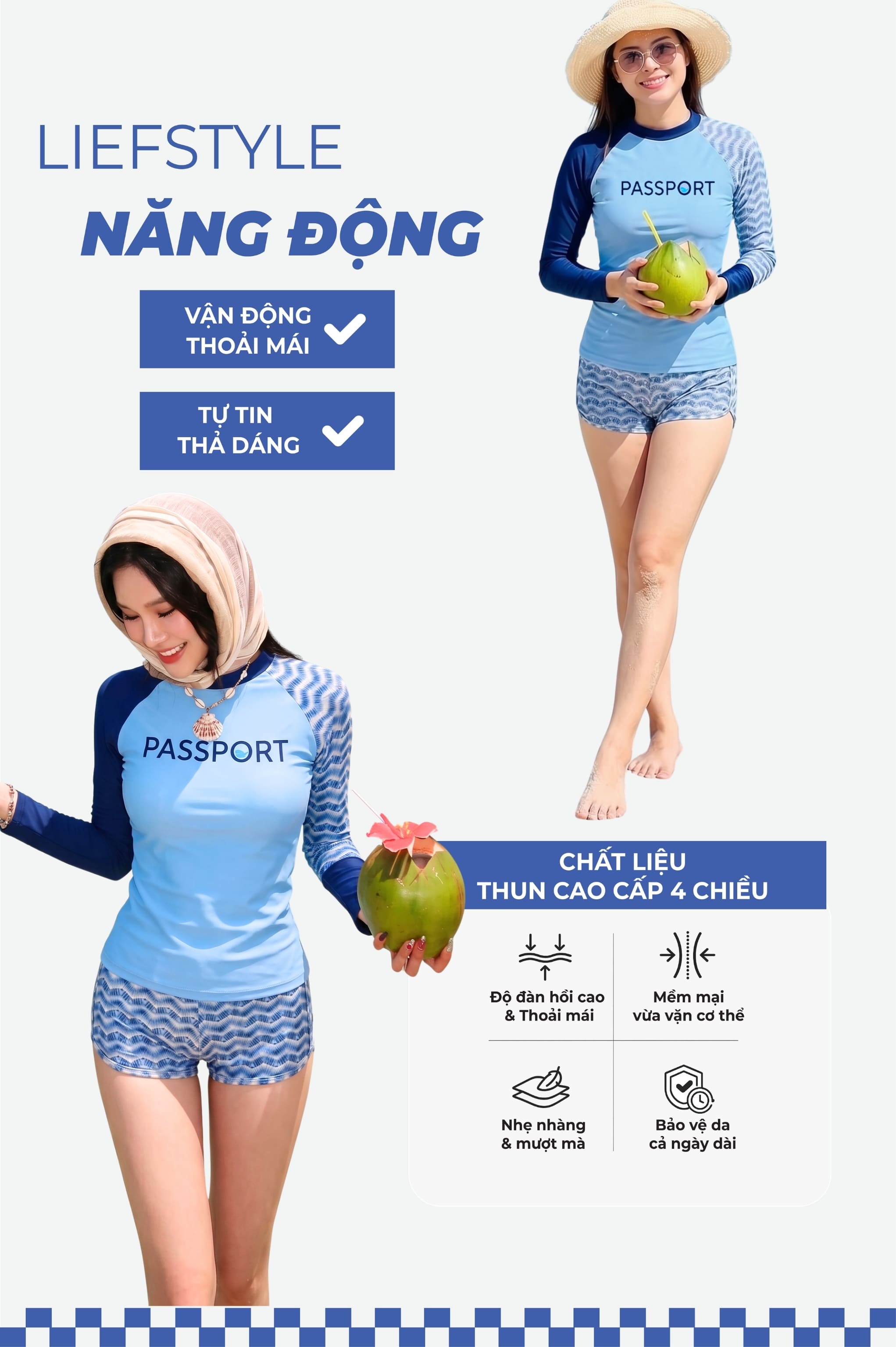 Bộ đồ bơi Nữ hai mảnh tay dài - BS346_NV