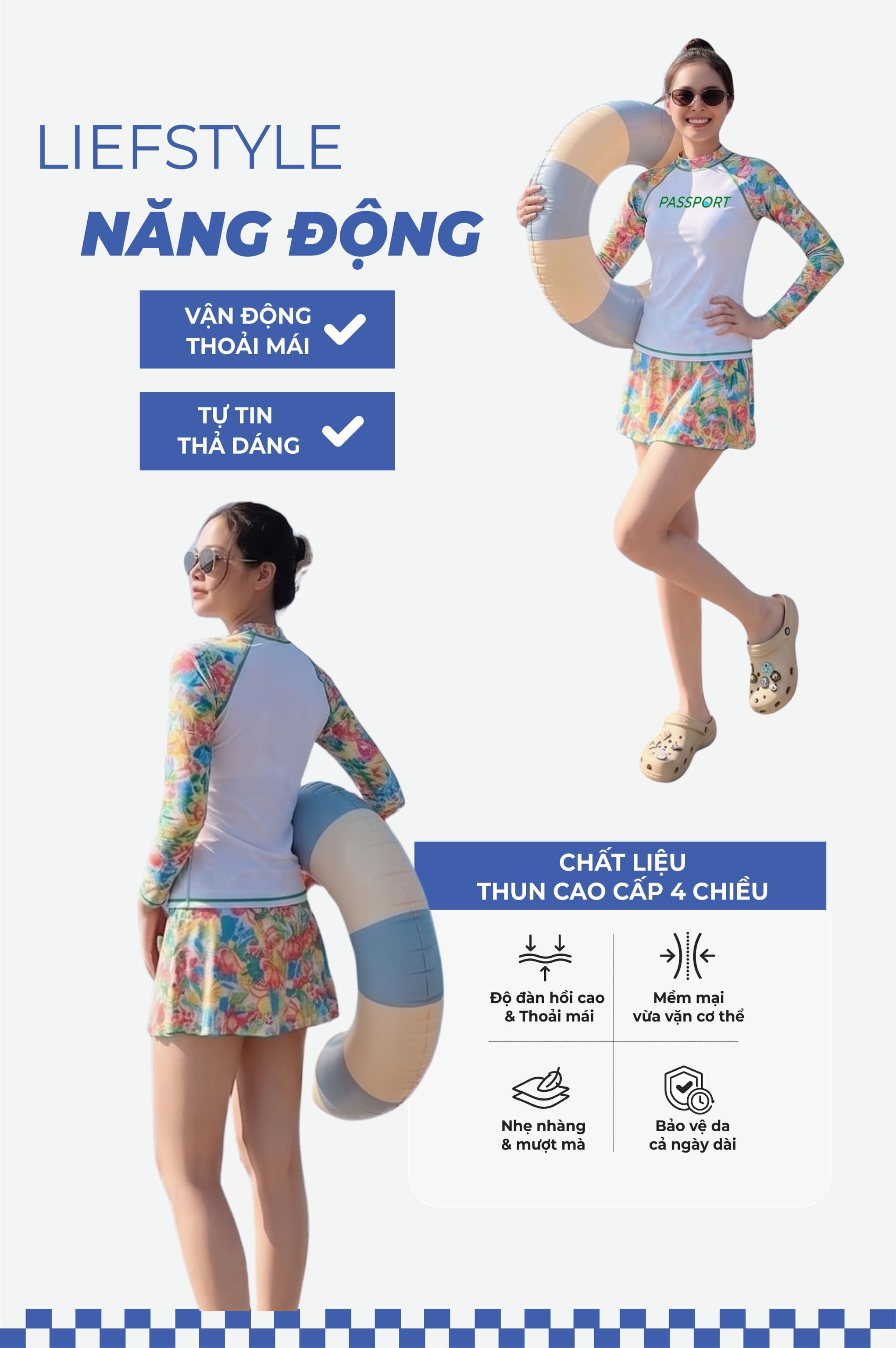 Bộ đồ bơi Nữ hai mảnh váy tay dài - BS358_FLO