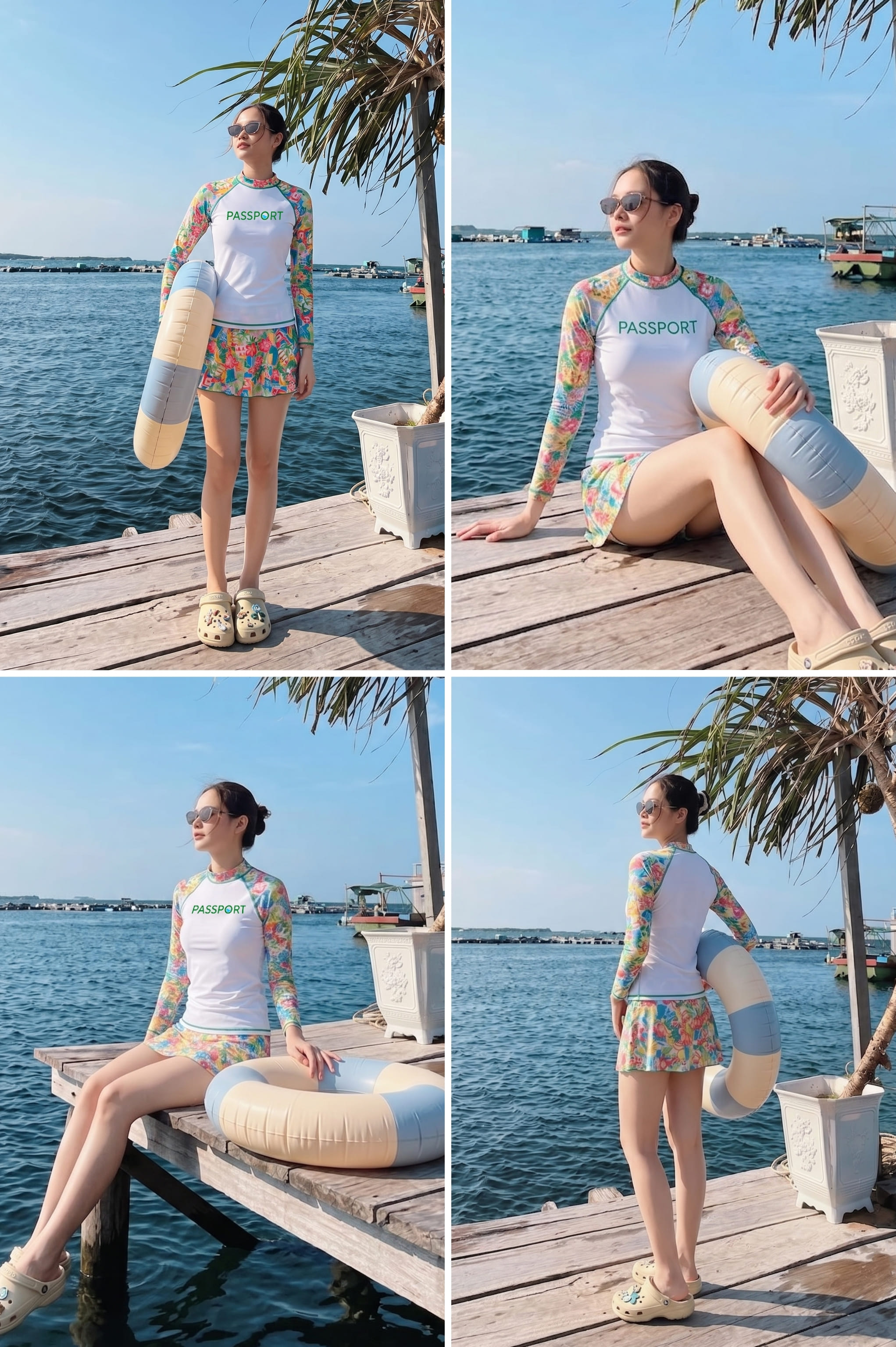 Bộ đồ bơi Nữ hai mảnh váy tay dài - BS358_FLO