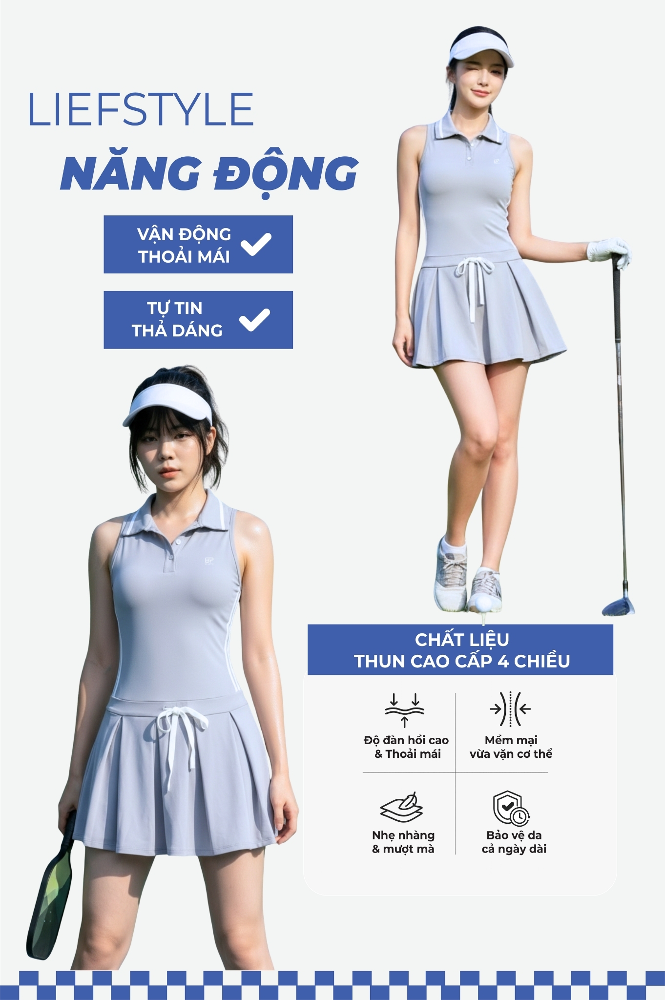 Bộ đồ tập thể thao váy áo 3 lỗ - BG127_GR