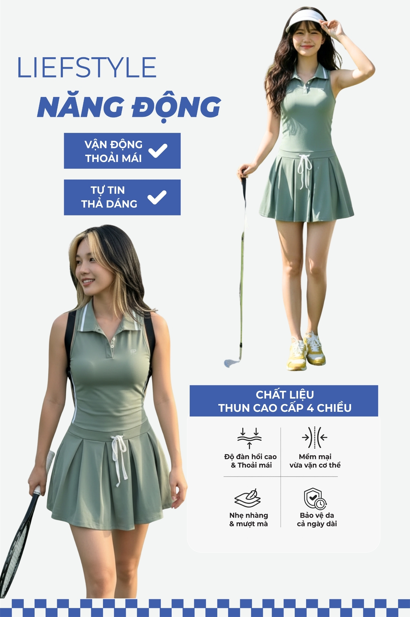 Bộ đồ tập thể thao váy áo 3 lỗ - BG127_MS