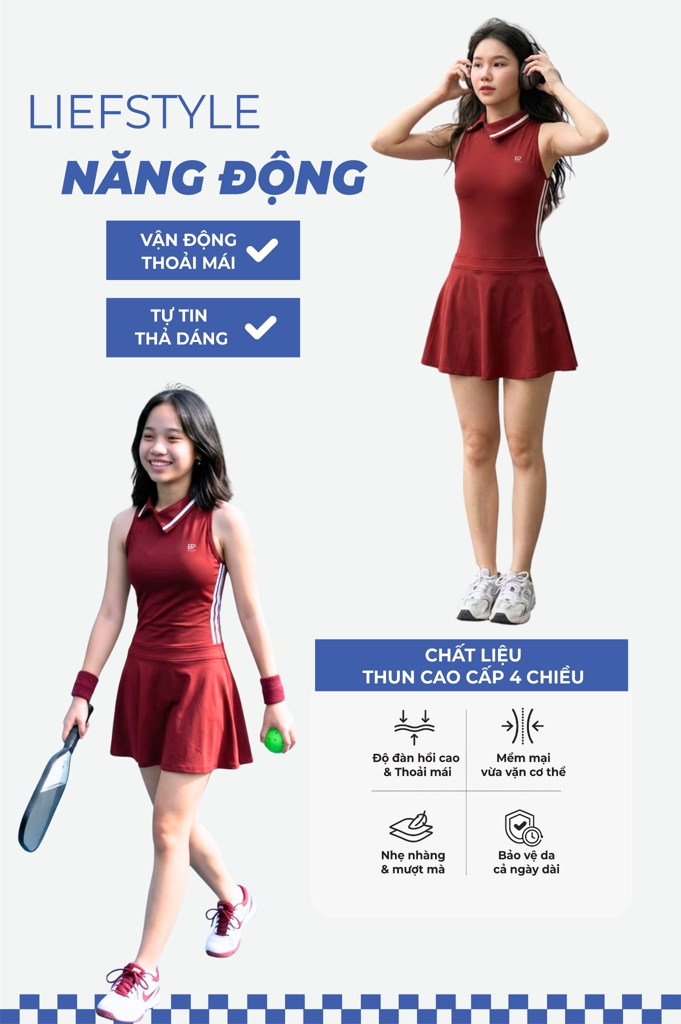 Bộ đồ tập thể thao váy áo 3 lỗ - BG129_RD