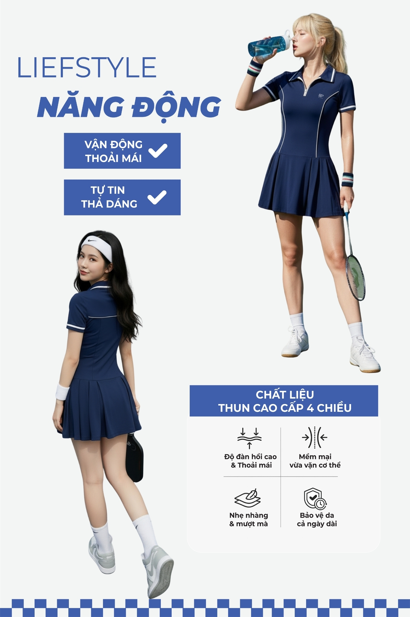 Bộ đồ tập thể thao váy áo tay ngắn - BG125_NV