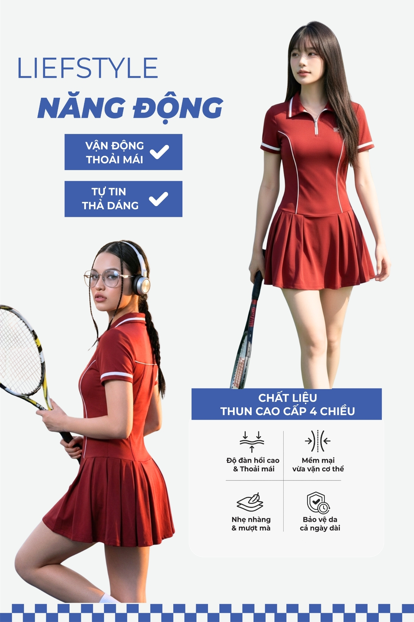 Bộ đồ tập thể thao váy áo tay ngắn - BG125_RD