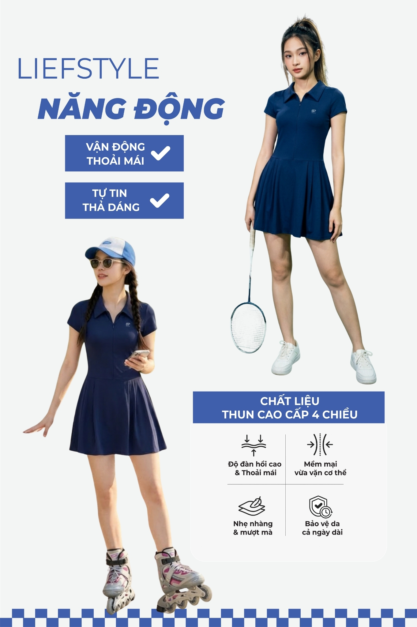 Bộ đồ tập thể thao váy áo tay ngắn - BG130_NV