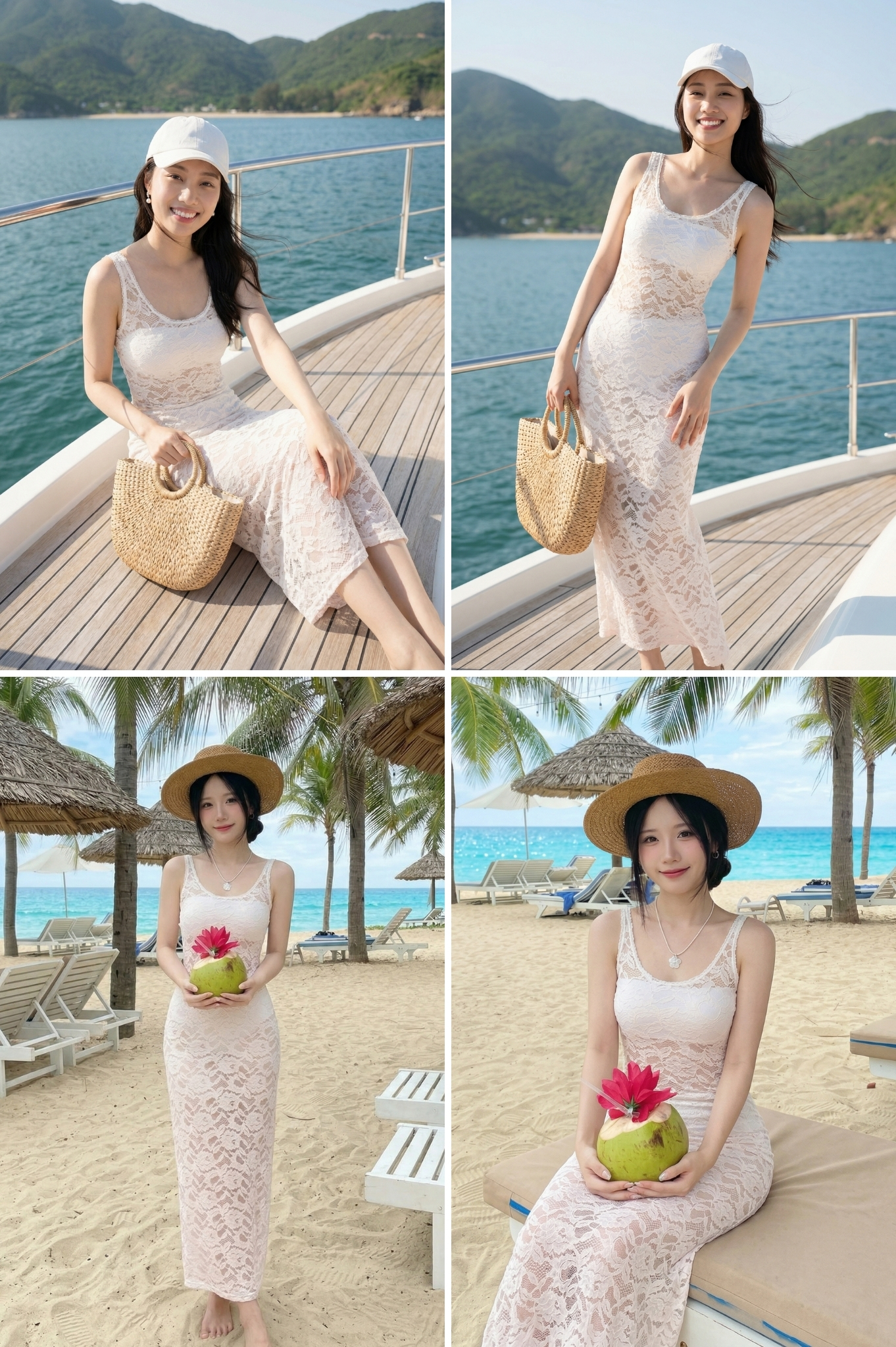 Đầm ren bán nguyệt form dài - Trắng