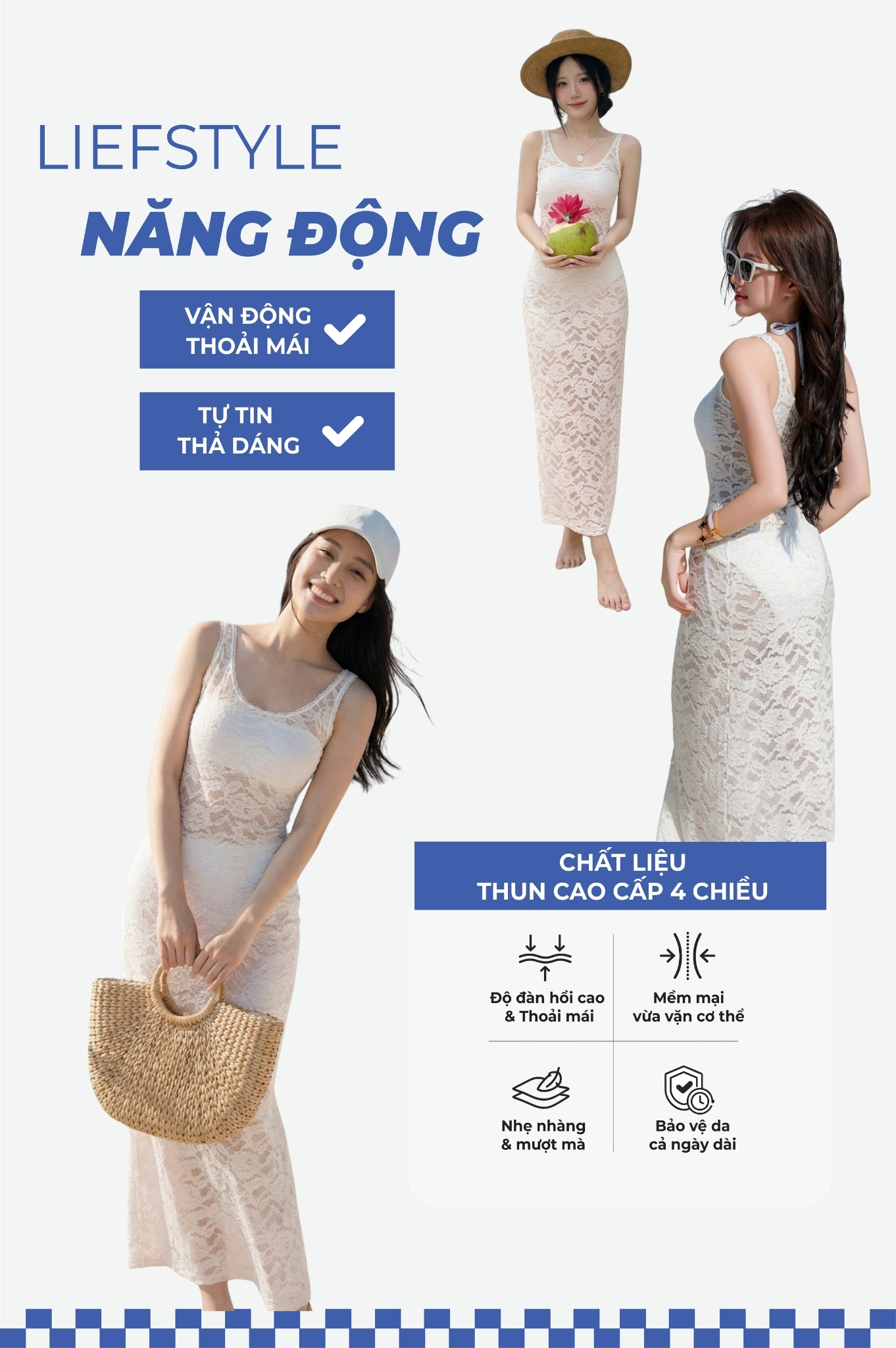 Đầm ren bán nguyệt form dài - Trắng